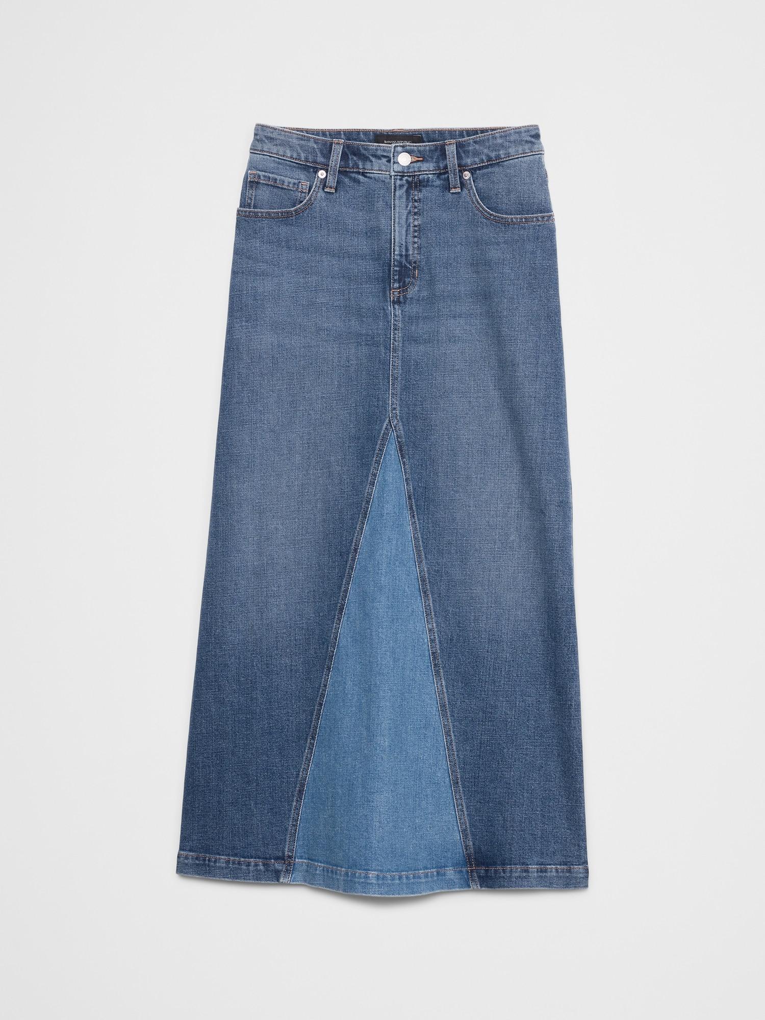 Pieced Denim Maxi Skirt Product Image