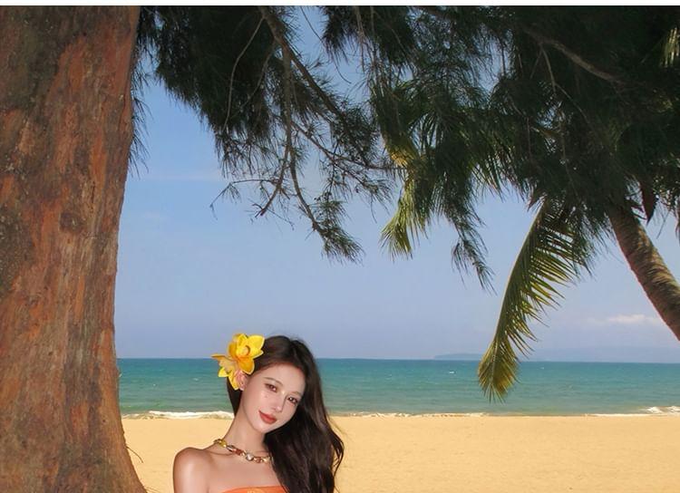 Strapless Printed Slit Midi A-Line Dress Product Image