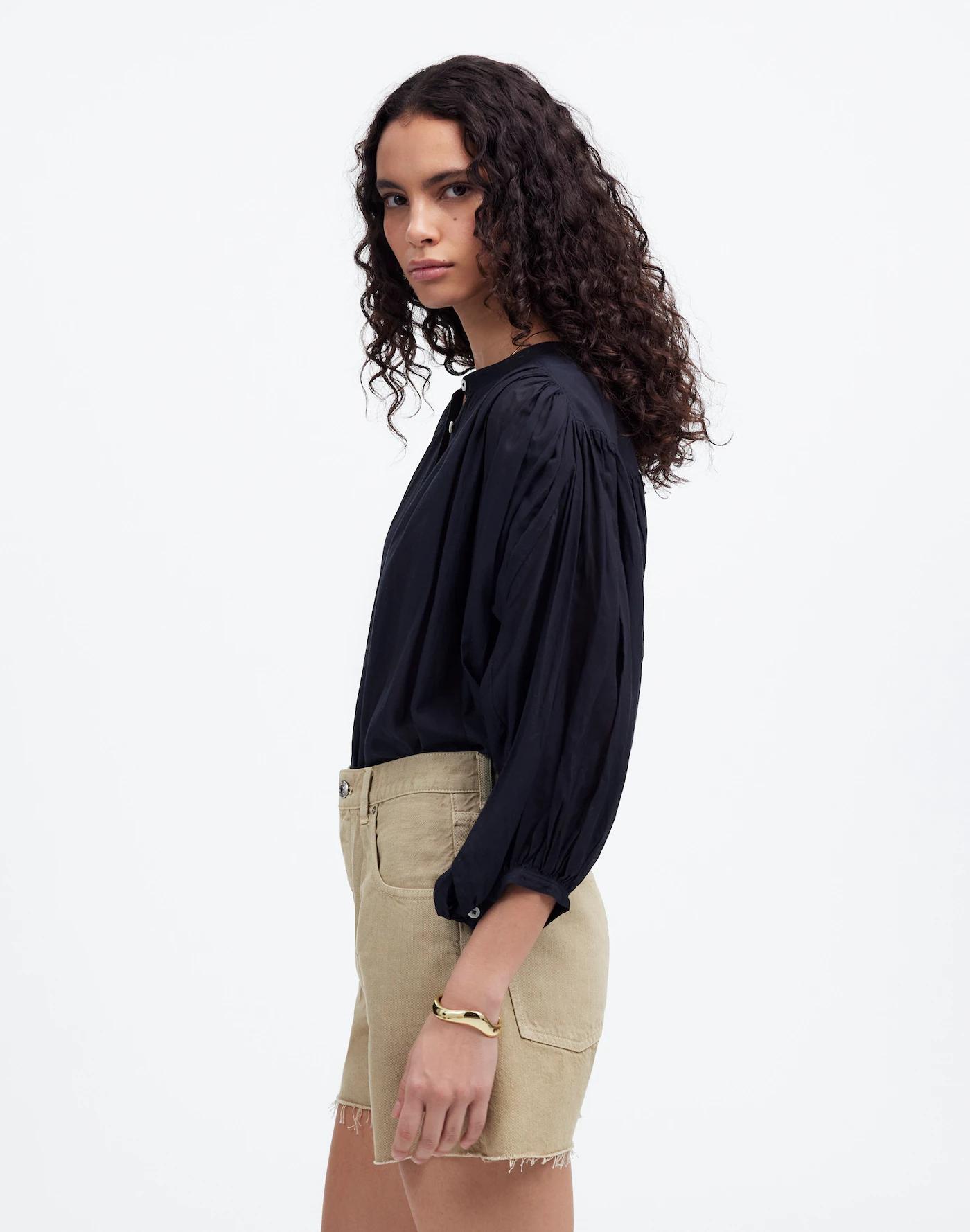 Pleated Low-Slung Denim Shorts: Airy Denim Edition Product Image