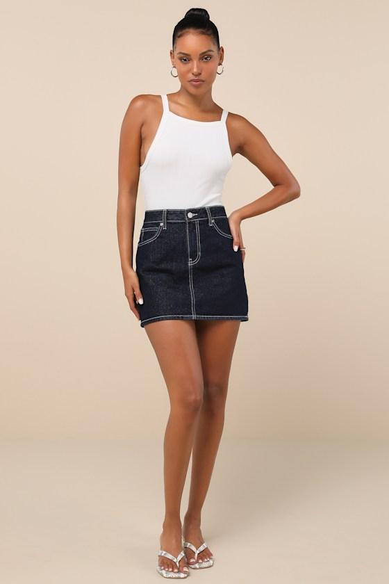 Compelling Trend Dark Wash Denim Mini Skirt Product Image