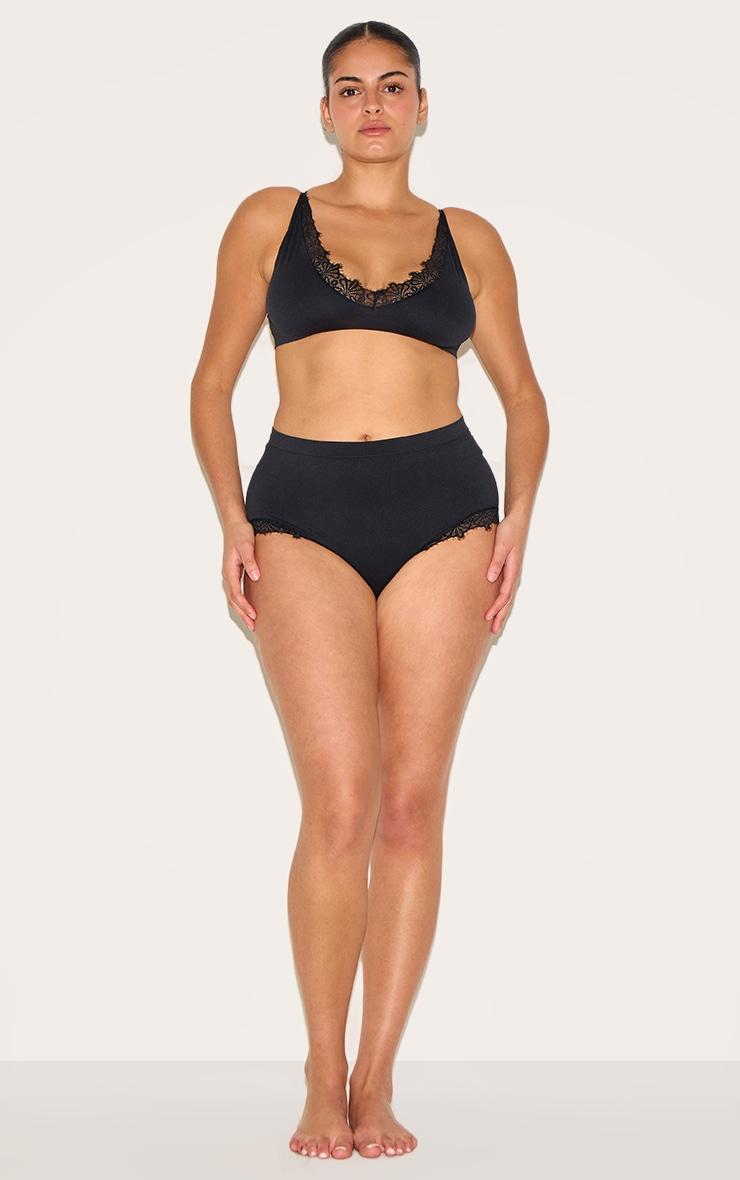 Plus Black Lace Trim Detail Brief Product Image