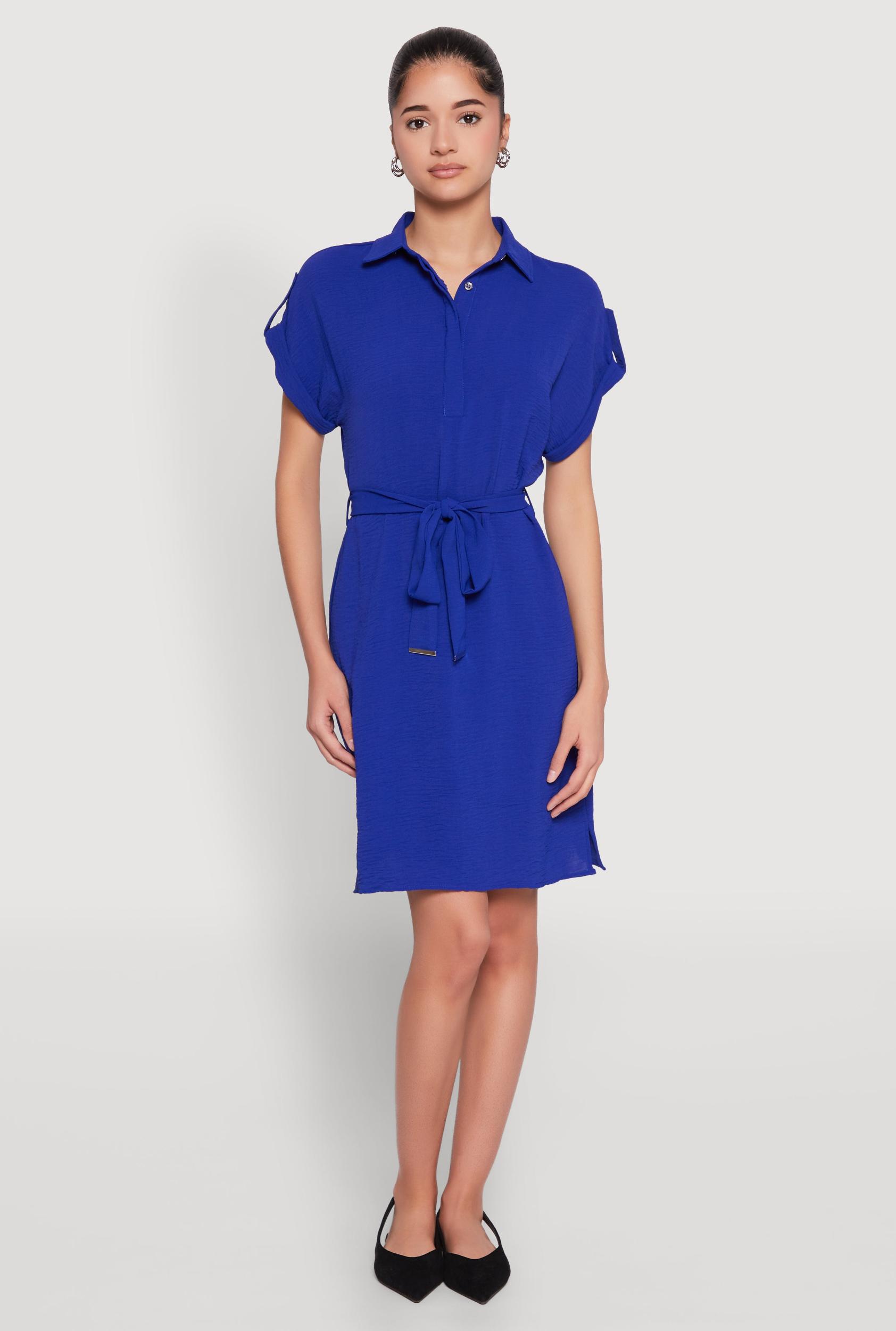 Womens Crepe Knit Tie Waist Belted Shirt Dress Product Image