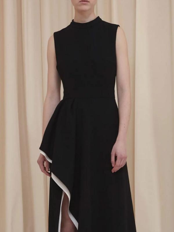 Irregular Clipping Skinny Contrast Color Round-Neck Maxi Dresses Product Image