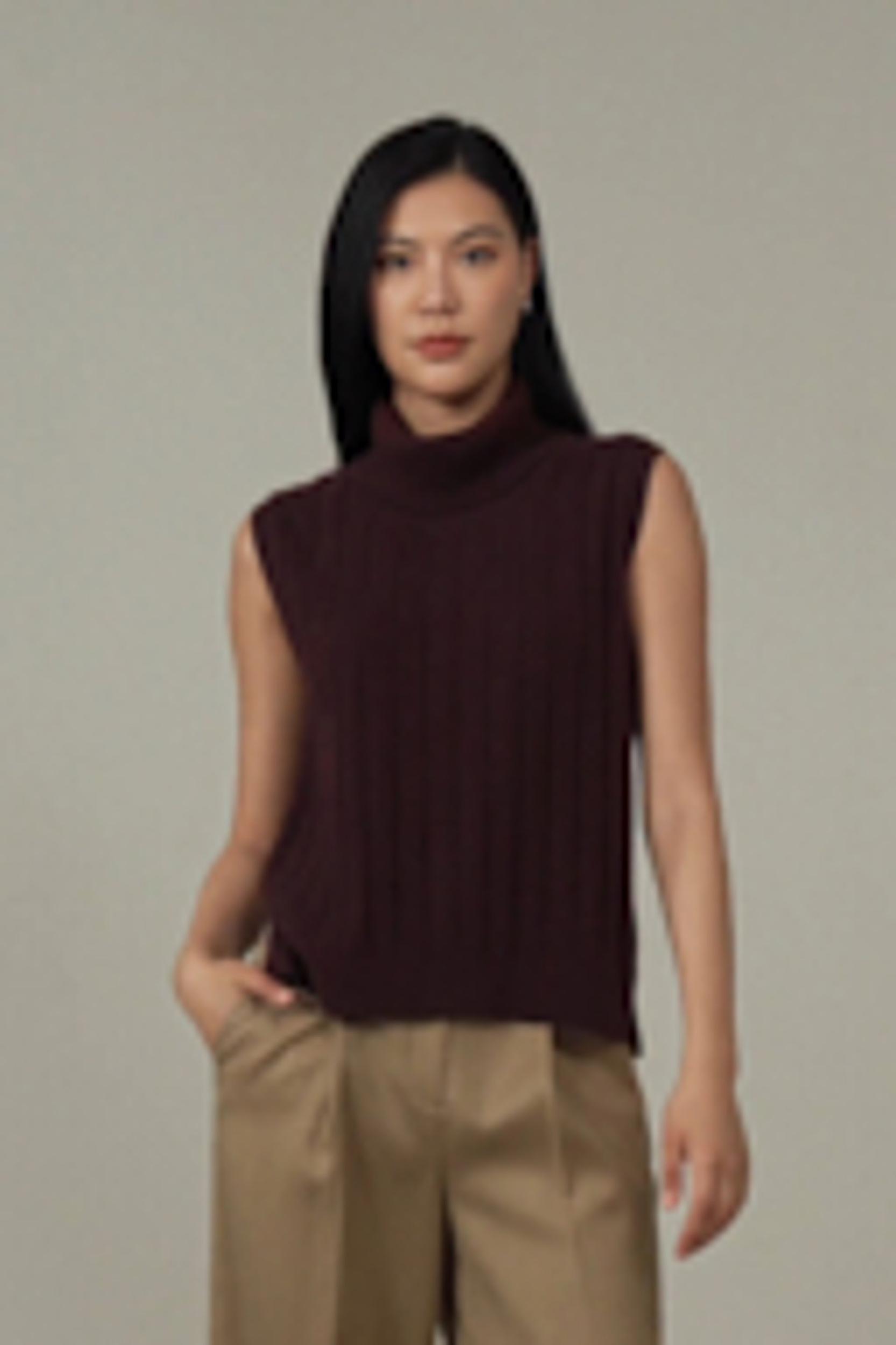 Turtleneck Sleeveless Cashmere Vest Product Image