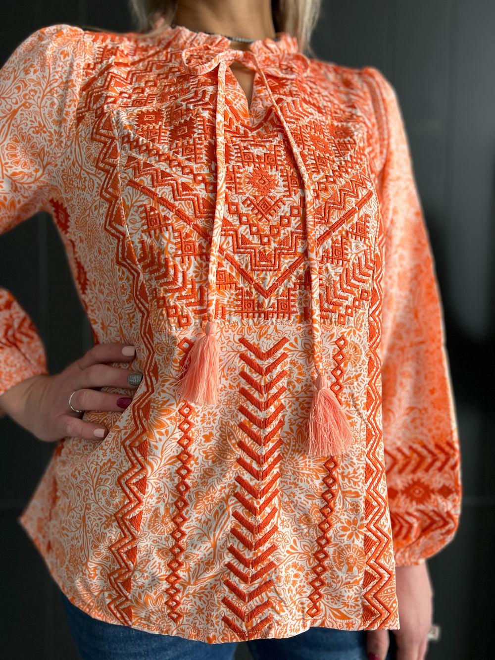 Orange Floral Embroidered Top Product Image