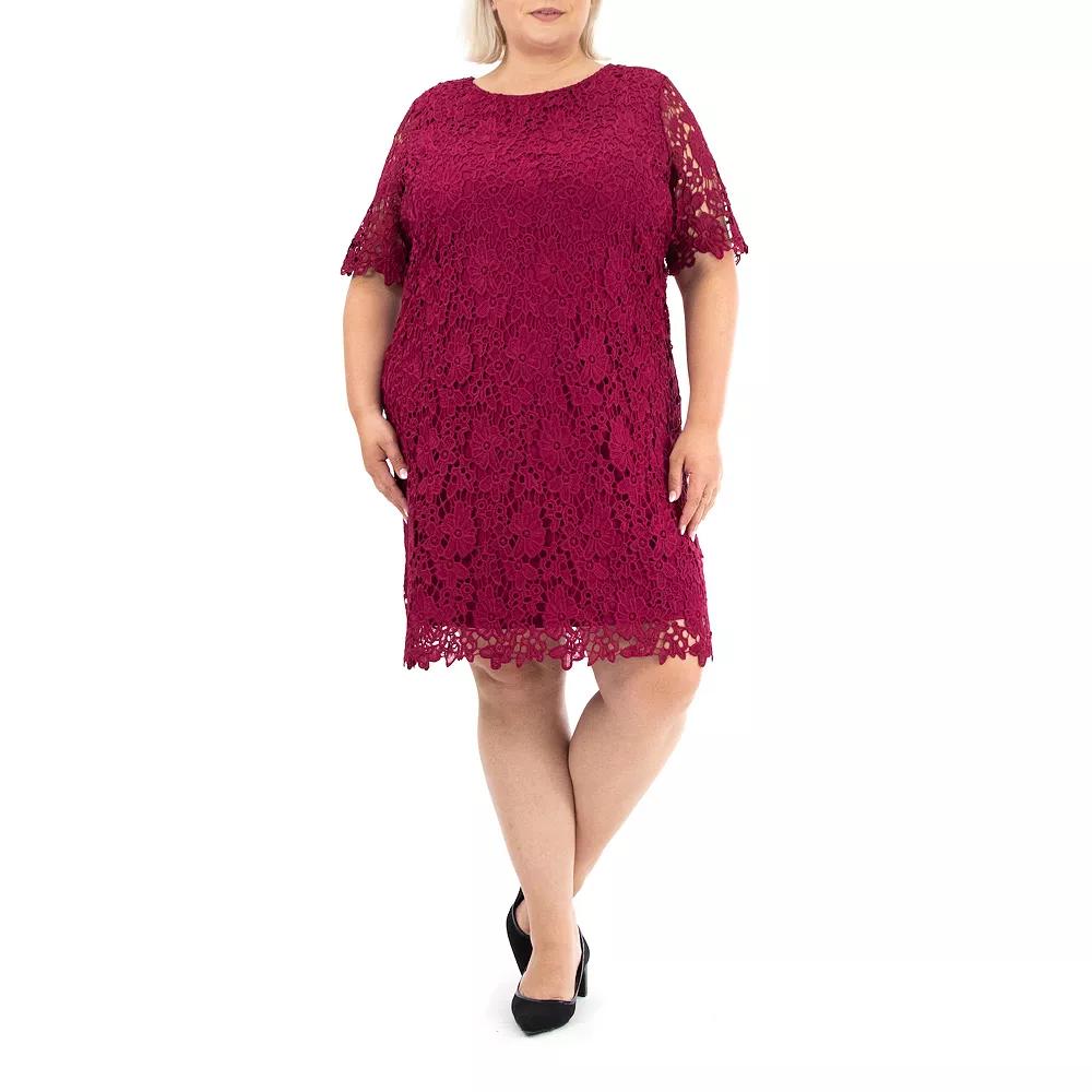 Plus Size Nina Leonard Lace Sheath Dress, Women's, Size: 1XL, Sangria Product Image