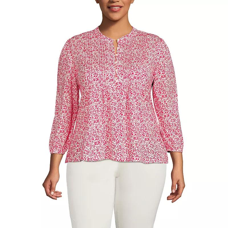 Plus Size Lands' End Lightweight Jersey Button Pintuck Top, Women's, Size: 1XL, Blue Pin Dot Product Image