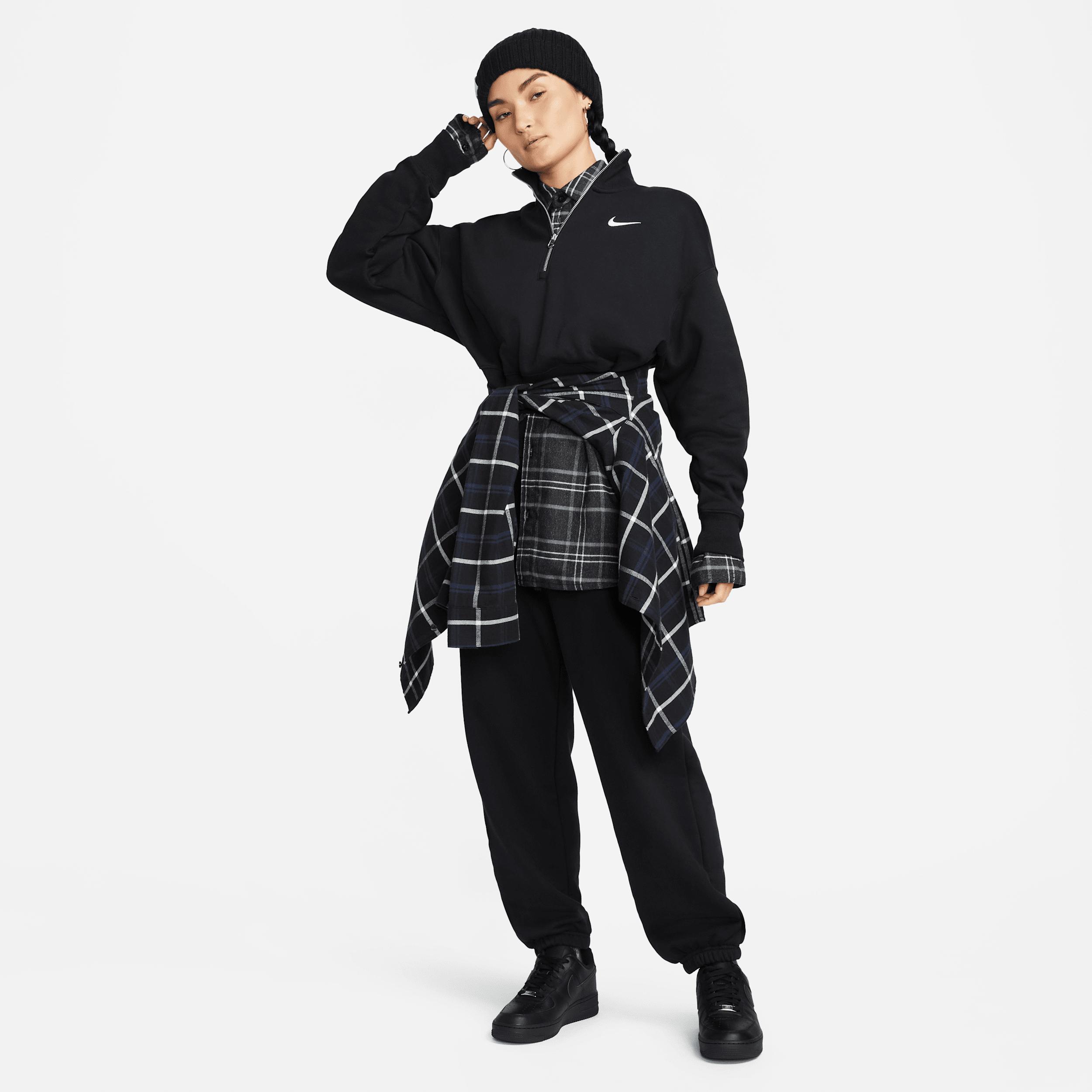 Womens Nike Sportswear Phoenix Fleece 1/4-Zip Cropped Sweatshirt | DQ5767-010 Product Image