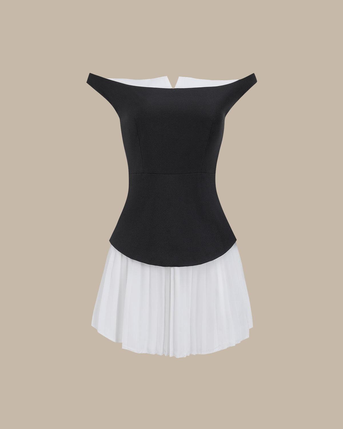 Women's Black Off-shoulder Contrasting Mini Dress Female Product Image