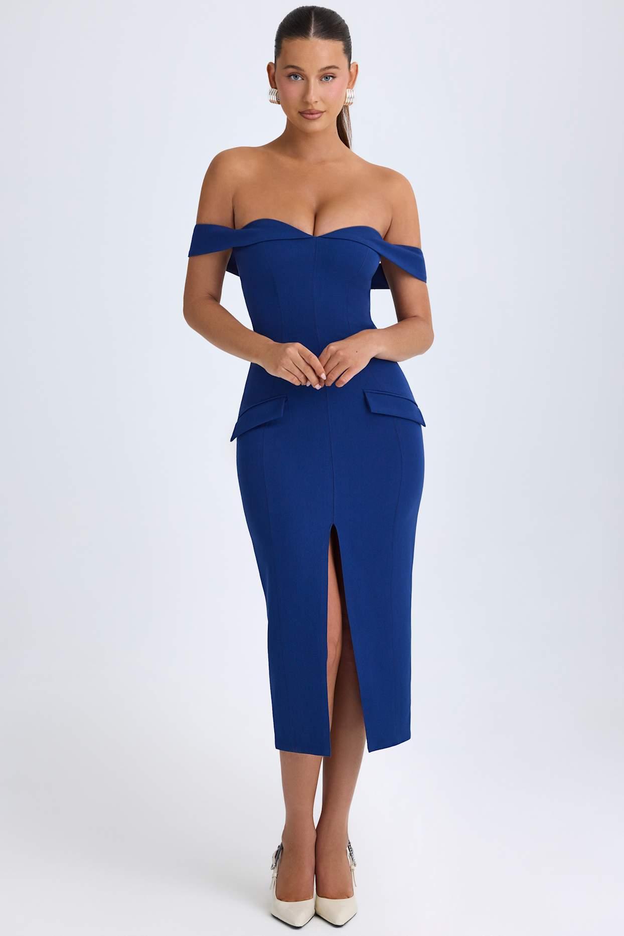 Off-Shoulder Midaxi Dress in True Navy Product Image