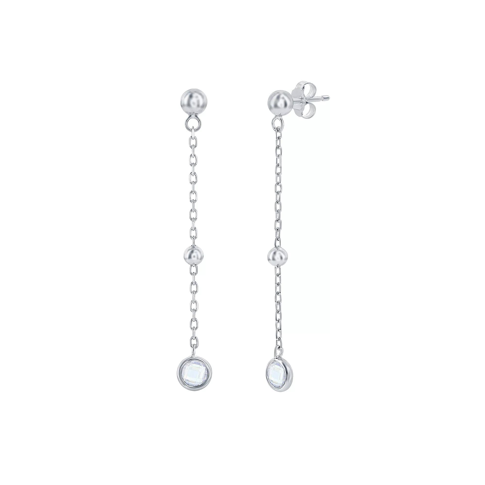 Argento Bella Sterling Silver Bezel-Set Cubic Zirconia & Bead Chain Earrings, Womens, Sterling White Product Image