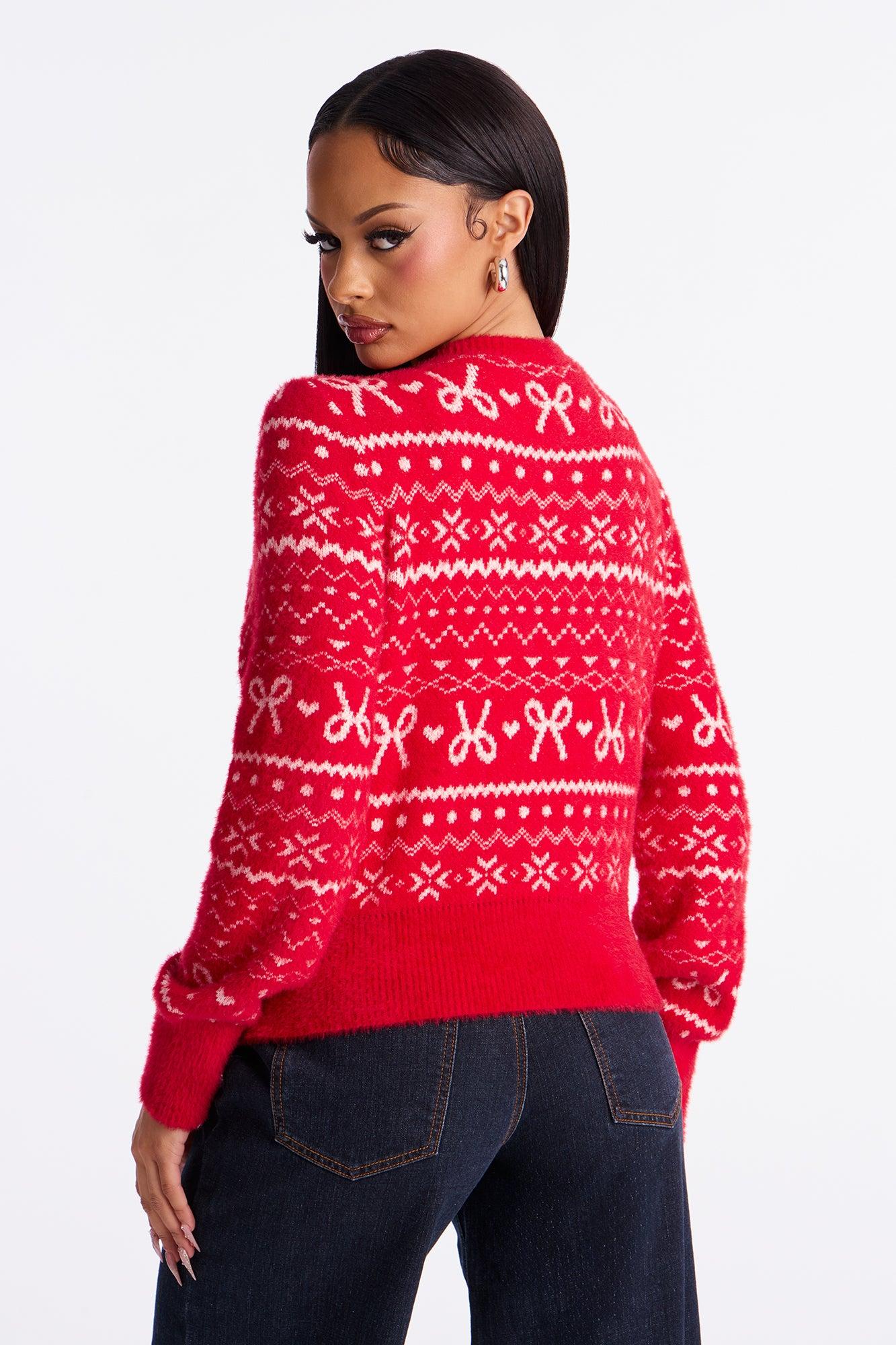 Christmas Mornings Pullover Sweater - Red/combo Female Product Image