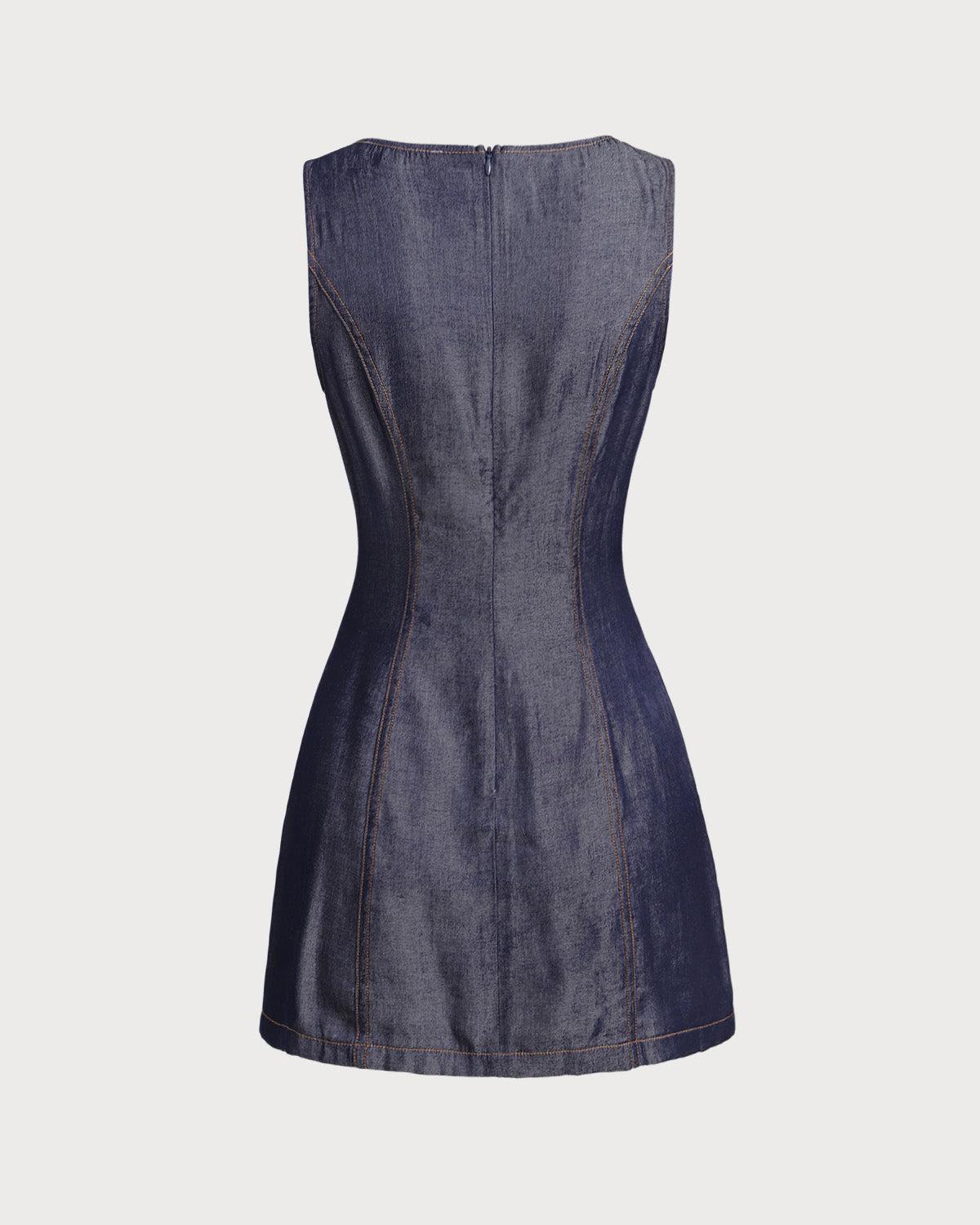 Blue Sleeveless Pocket Mini Dress Product Image