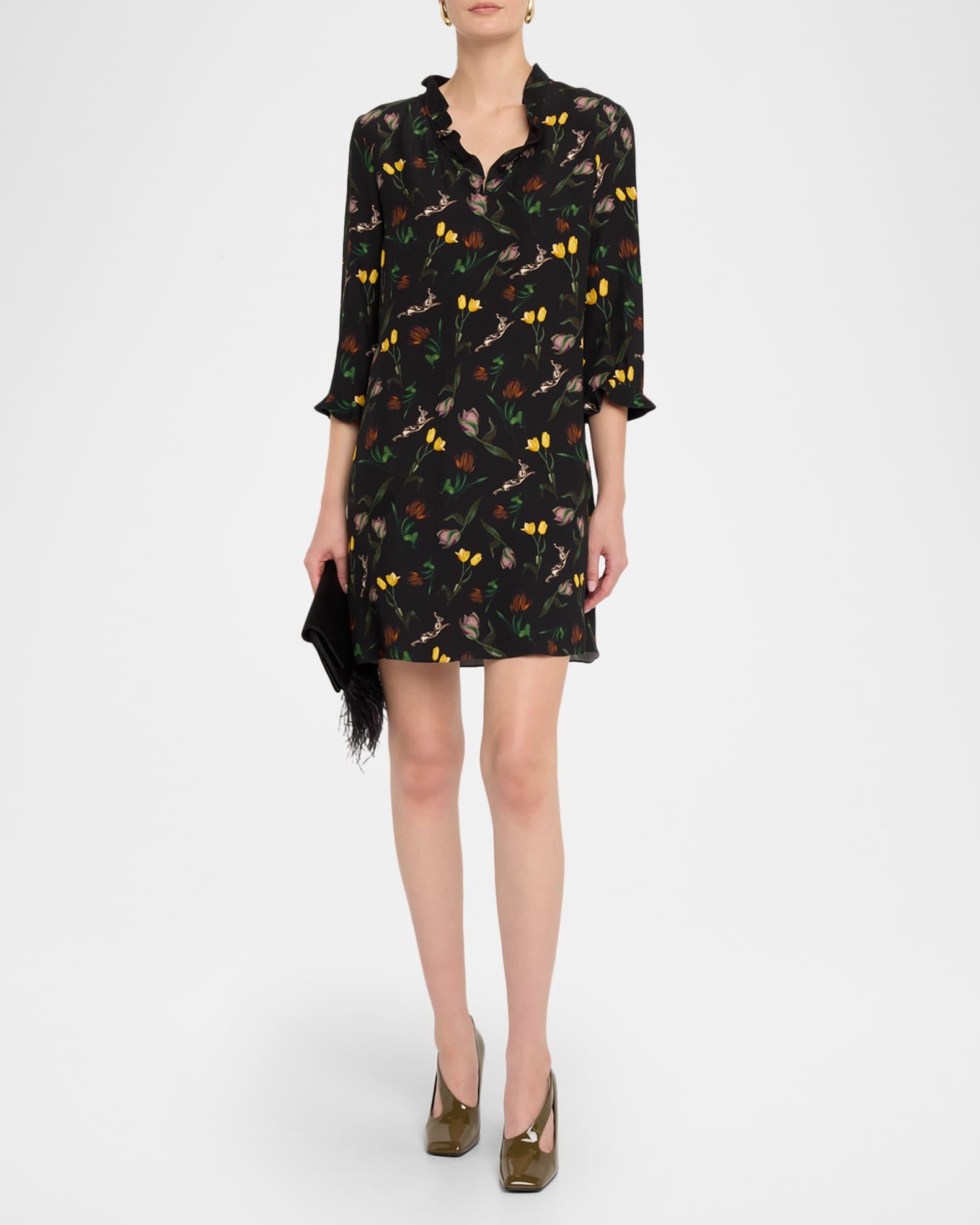 Floral Ruffle 3/4-Sleeve Mini Dress Product Image