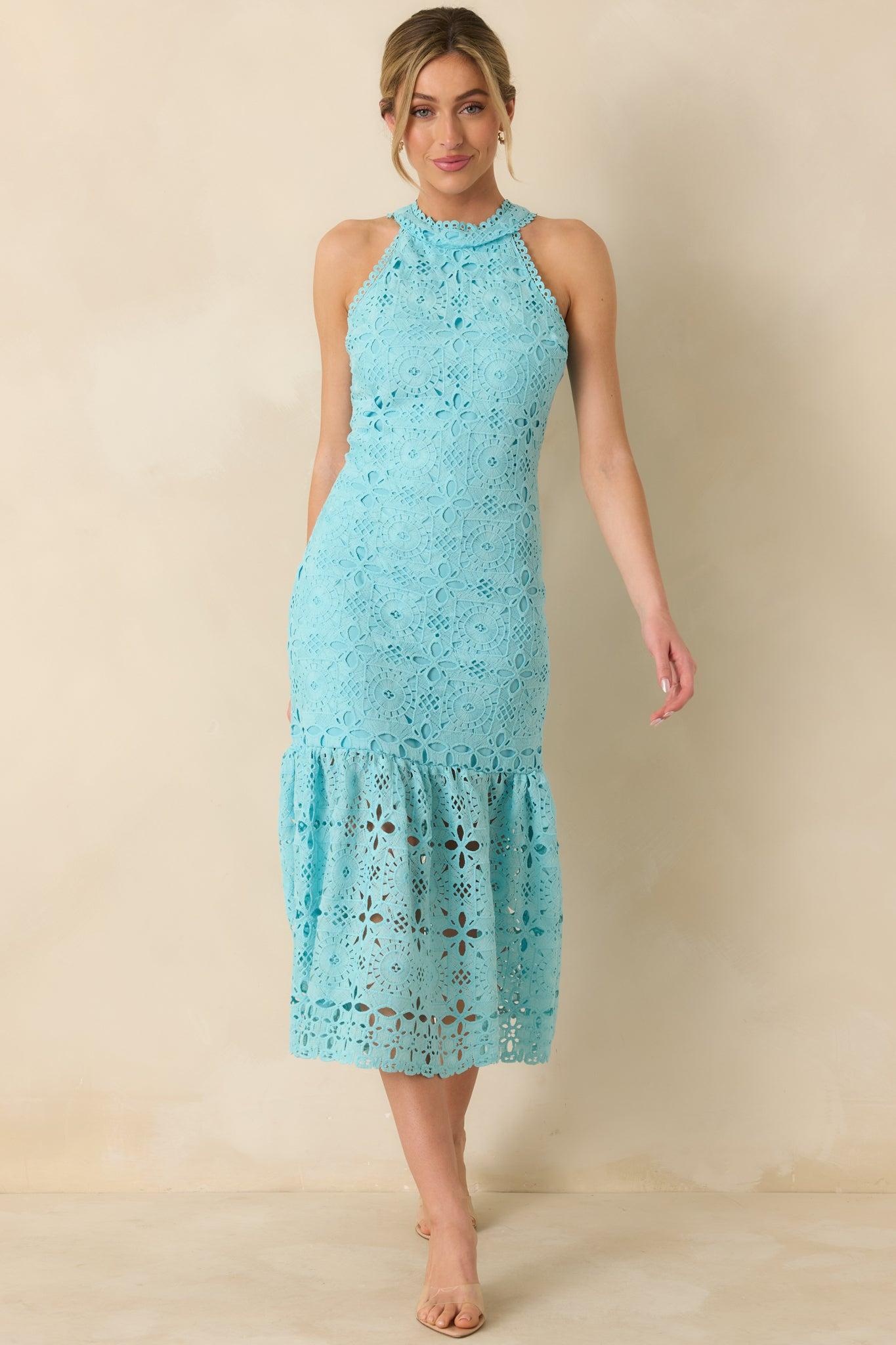 It's A New Day Horizon Blue Floral Embroidered Maxi Dress Product Image