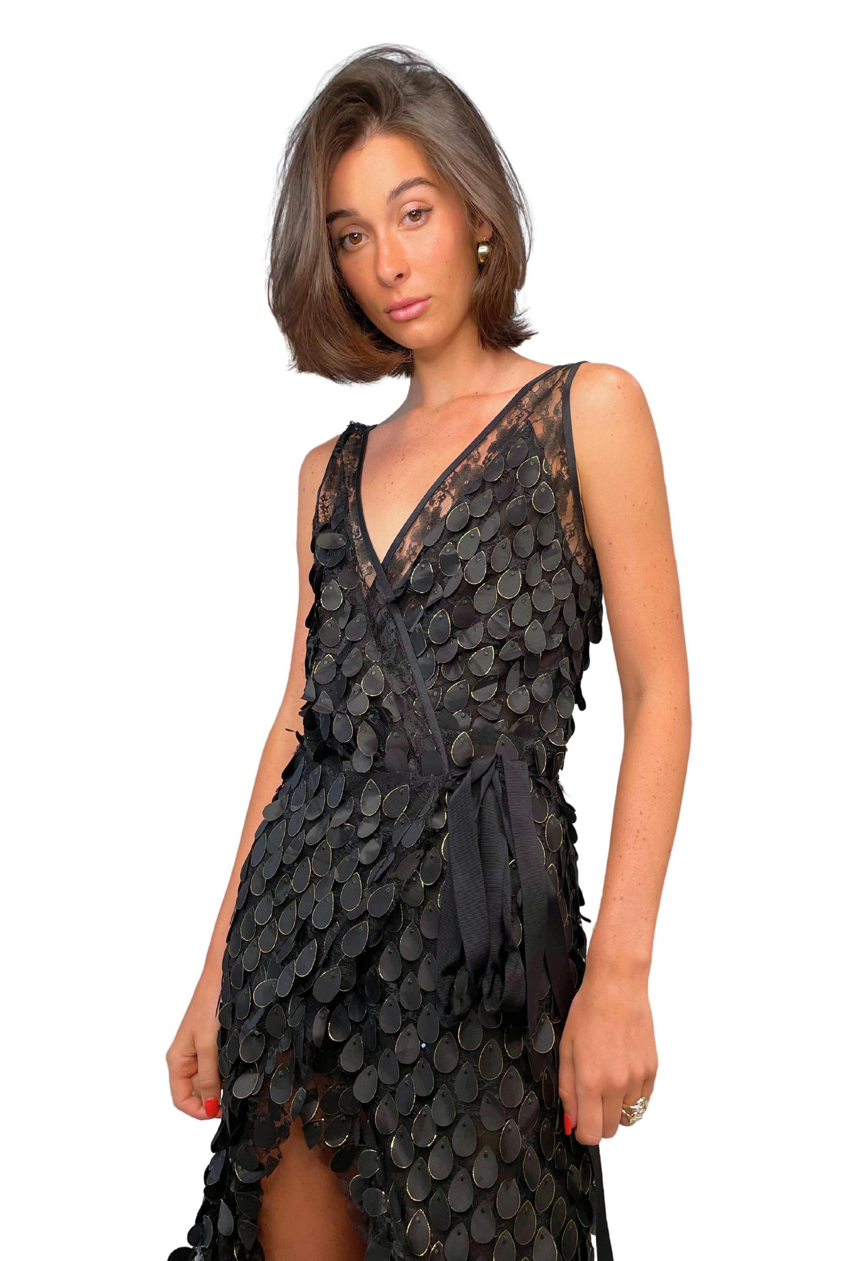Scale Detail Wrap Dress In Black Product Image
