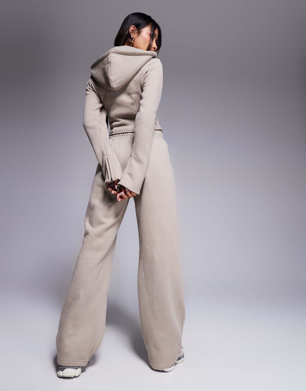 Wanderdoll Everyday heavyweight fleece back wide leg sweatpants in mocha - part of a set Product Image