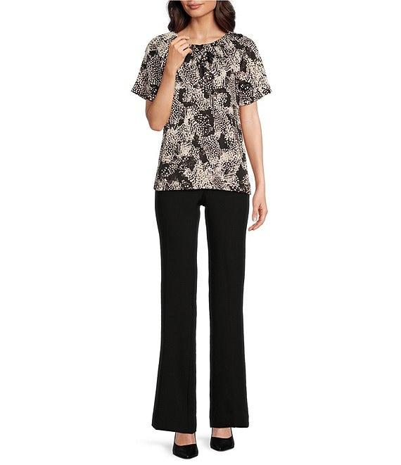 Calvin Klein Printed Short Sleeve Crew Neck Keyhole Blouse Product Image
