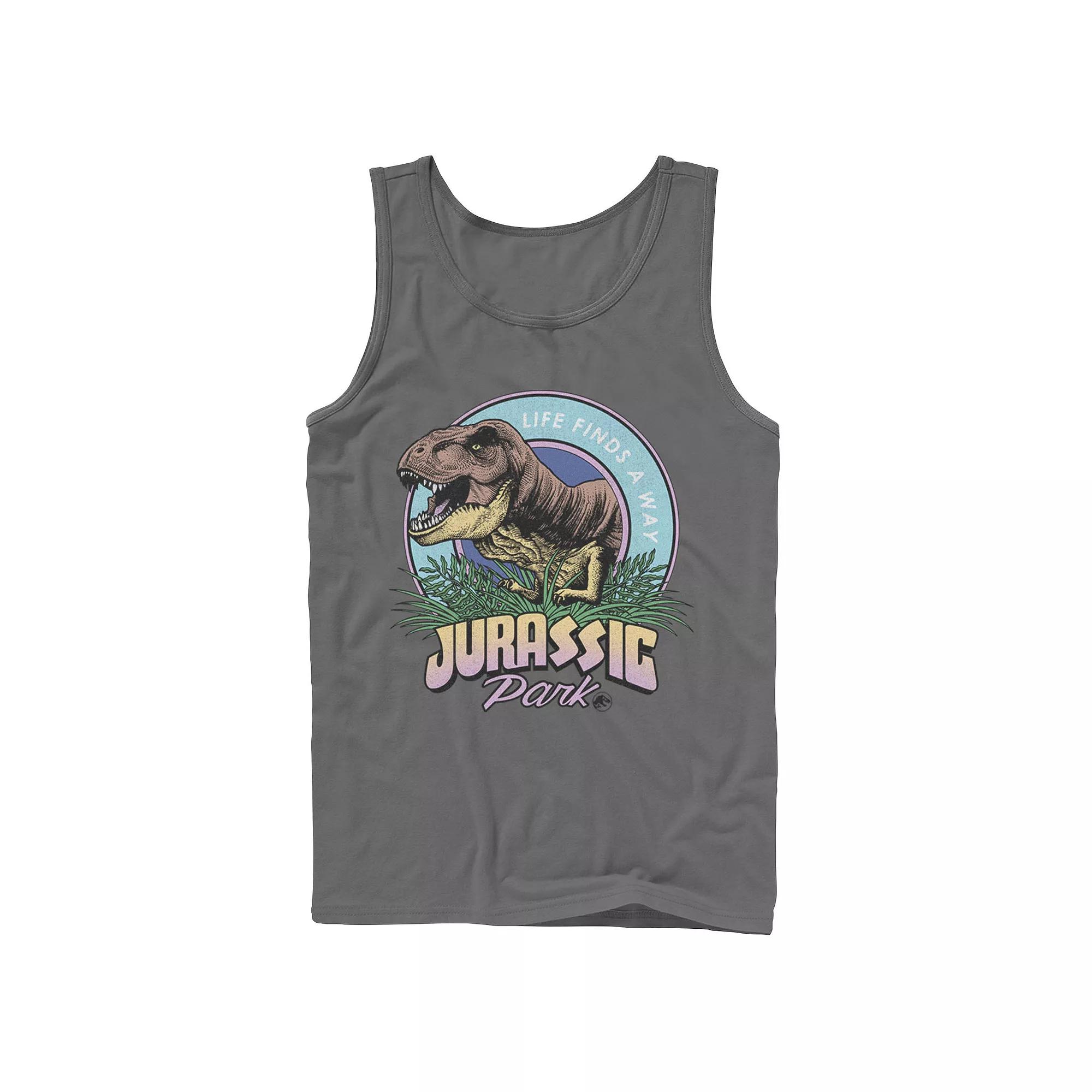 Men's Jurassic Park Life Finds A Way Vibrant Graphic Tank Top, Size: Small, Grey Product Image