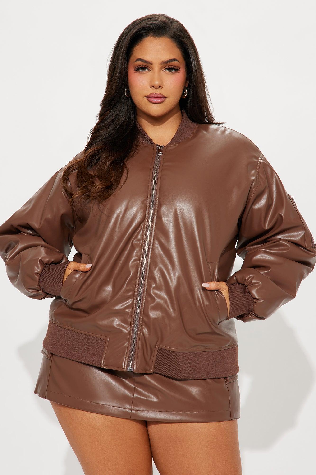 Onyx Faux Leather Skort Set - Brown Product Image