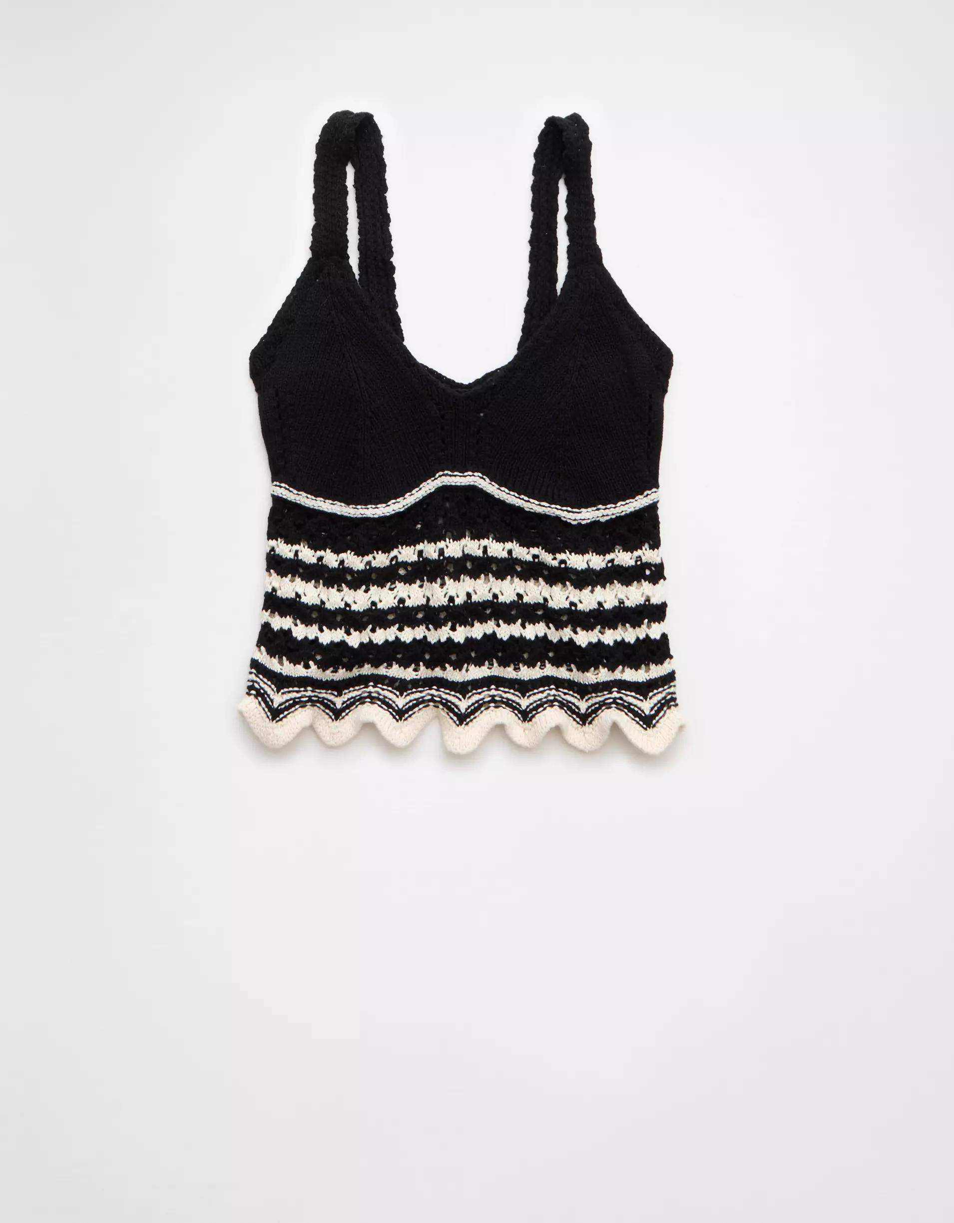 AE V-Neck Pointelle Striped Tank Top Product Image
