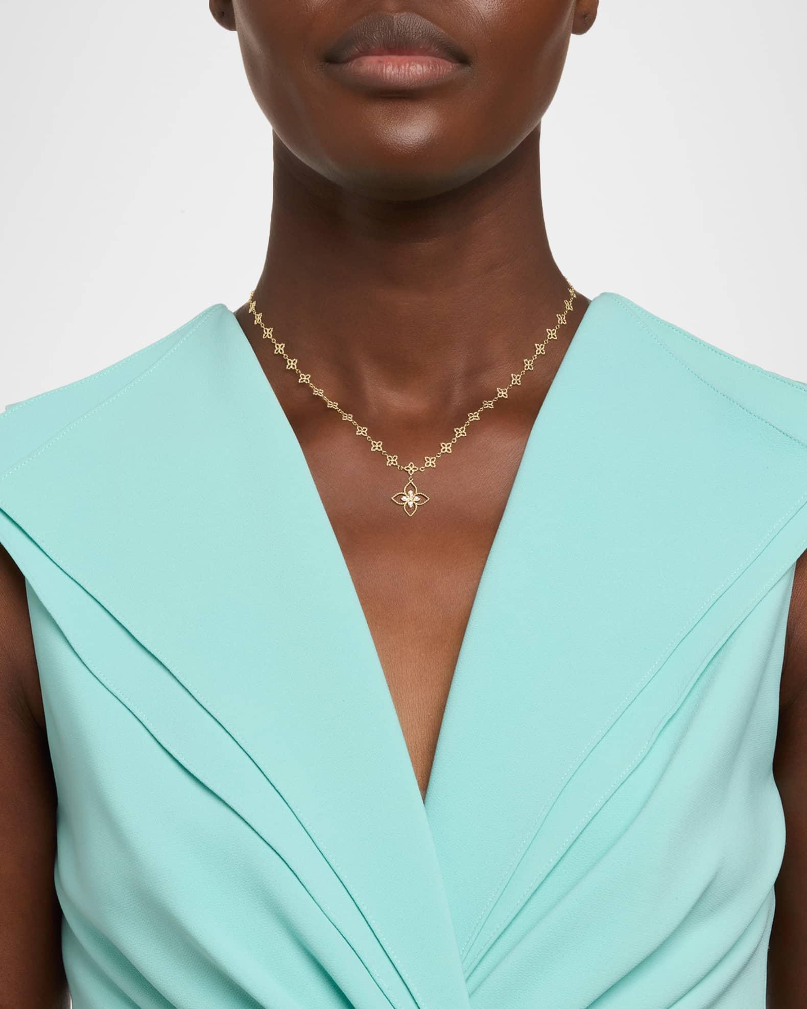 18K Yellow Gold Principessa Diamond Flower Pendant Necklace Product Image