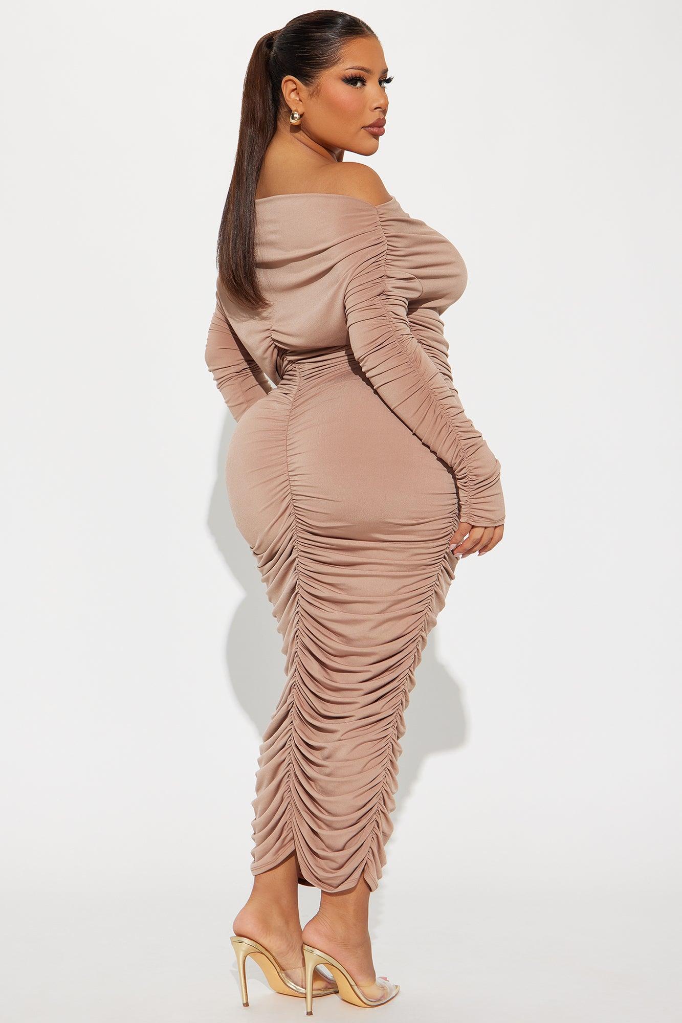 Kasi Ruched Midi Dress - Taupe Product Image