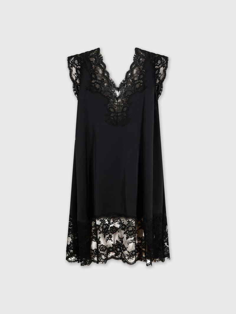 BLACK SHORT DRESS IN LACE AND SATIN Product Image