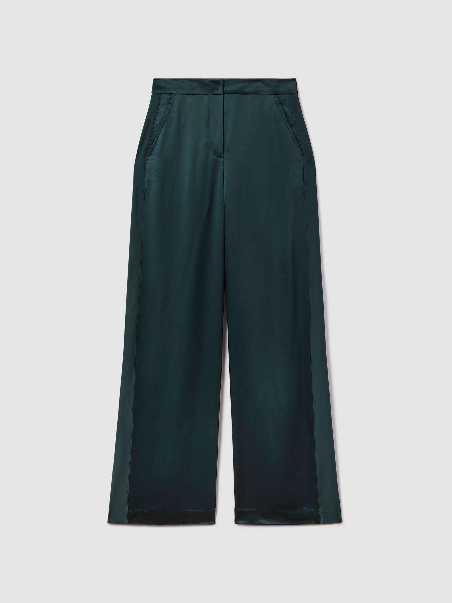 Satin Wide Leg Trousers in Green Product Image
