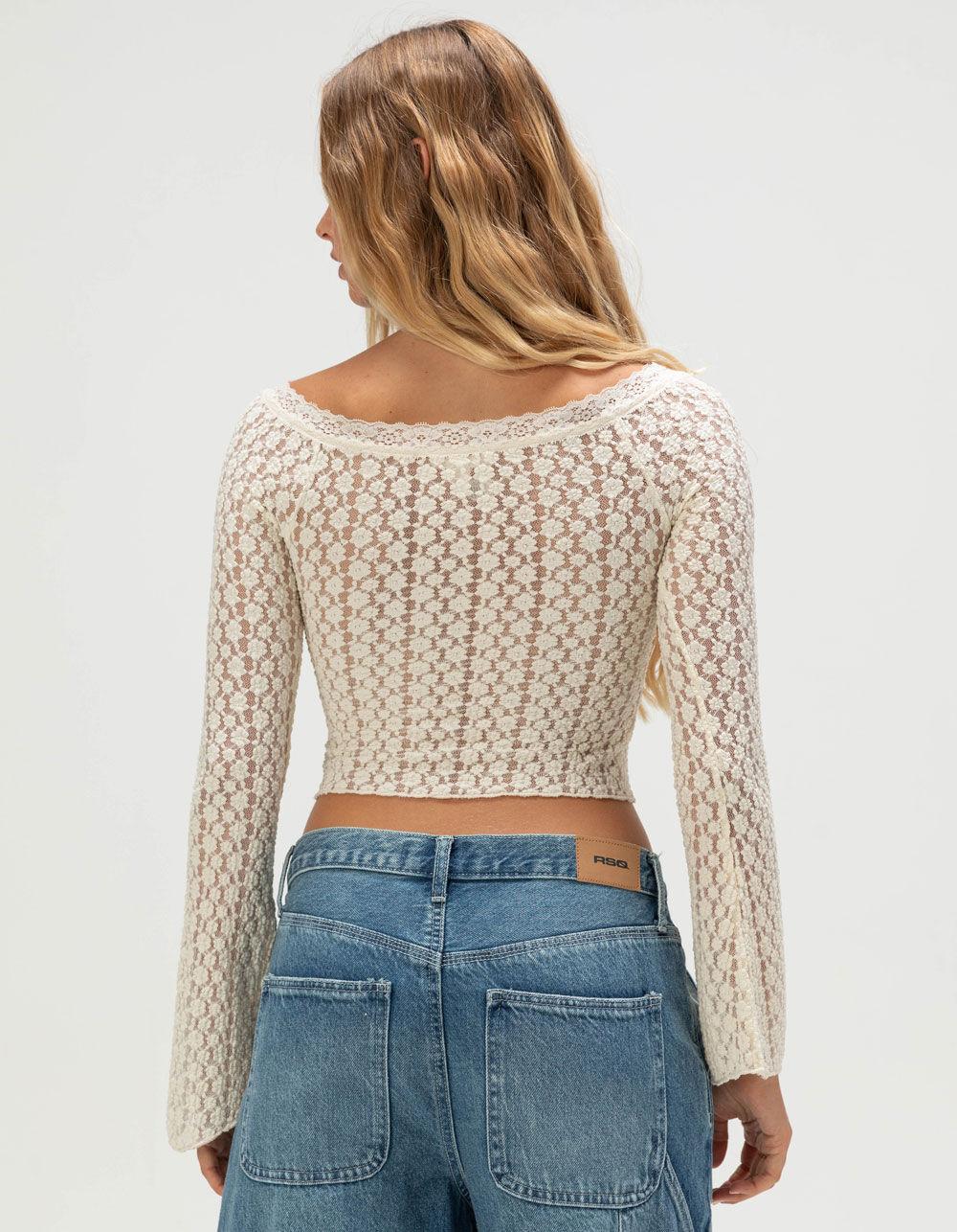 FULL TILT Womens Off The Shoulder Lace Top - CREAM Product Image