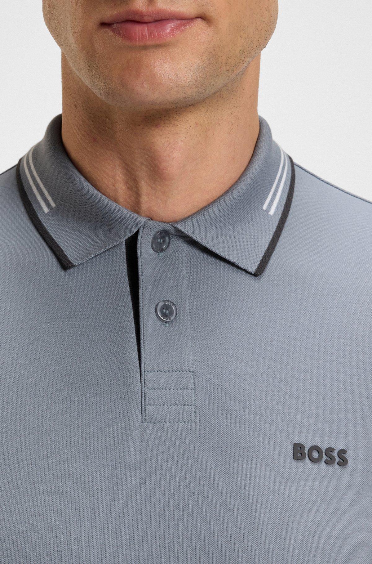 BOSS - Stretch-cotton slim-fit polo shirt with branding - Dark Grey Product Image