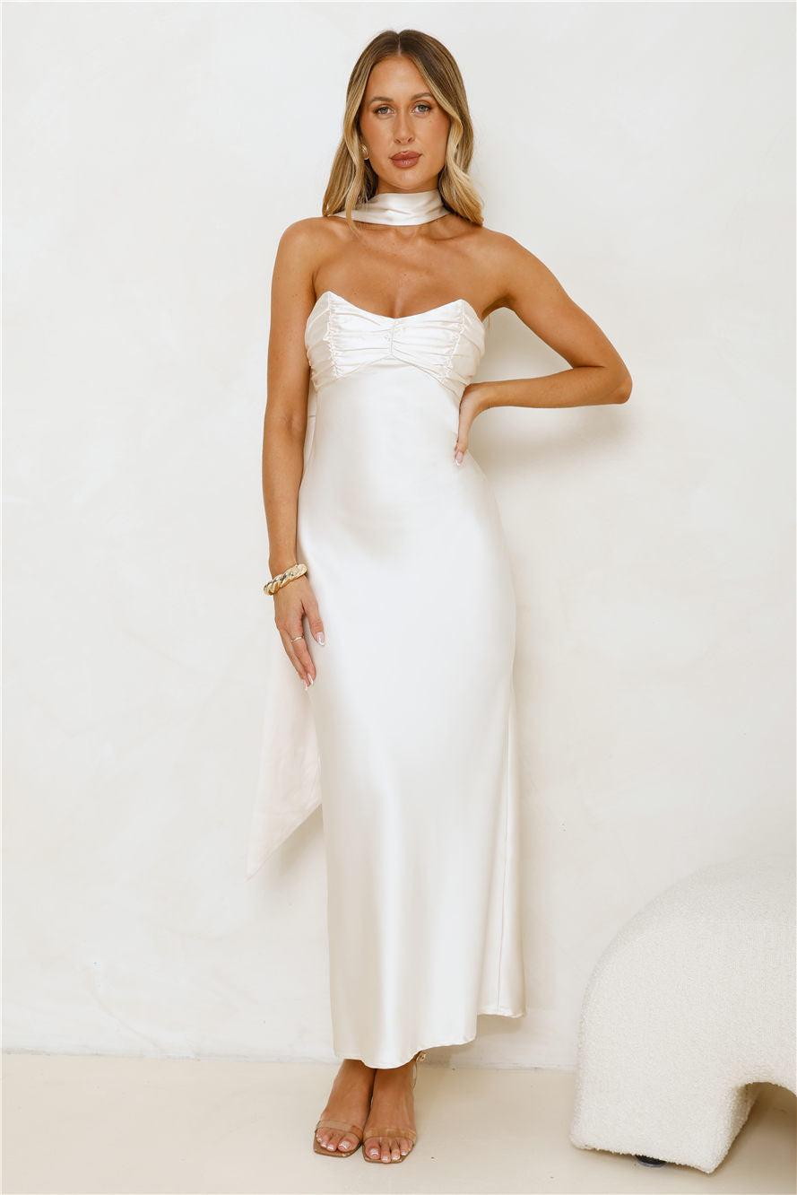 Be Noticed Strapless Satin Maxi Dress Champagne Product Image
