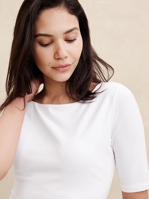 Soft Stretch Elbow-Sleeve Top Product Image