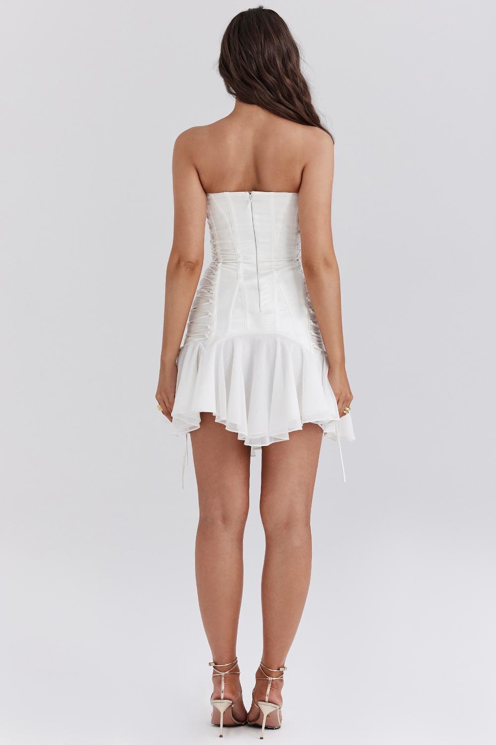 Sirena  white strapless lace up mini dress Product Image