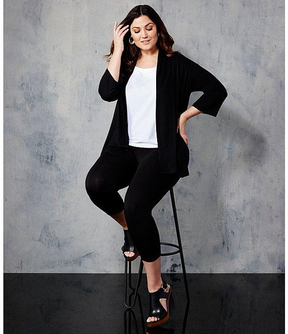 Karen Kane Plus Size Molly Stretch Jersey Knit 3/4 Sleeve Open Front Cardigan Product Image