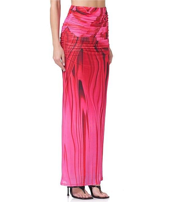 AFRM Coordinating Bevin Floral Printed Ruched Mesh Maxi Skirt Product Image