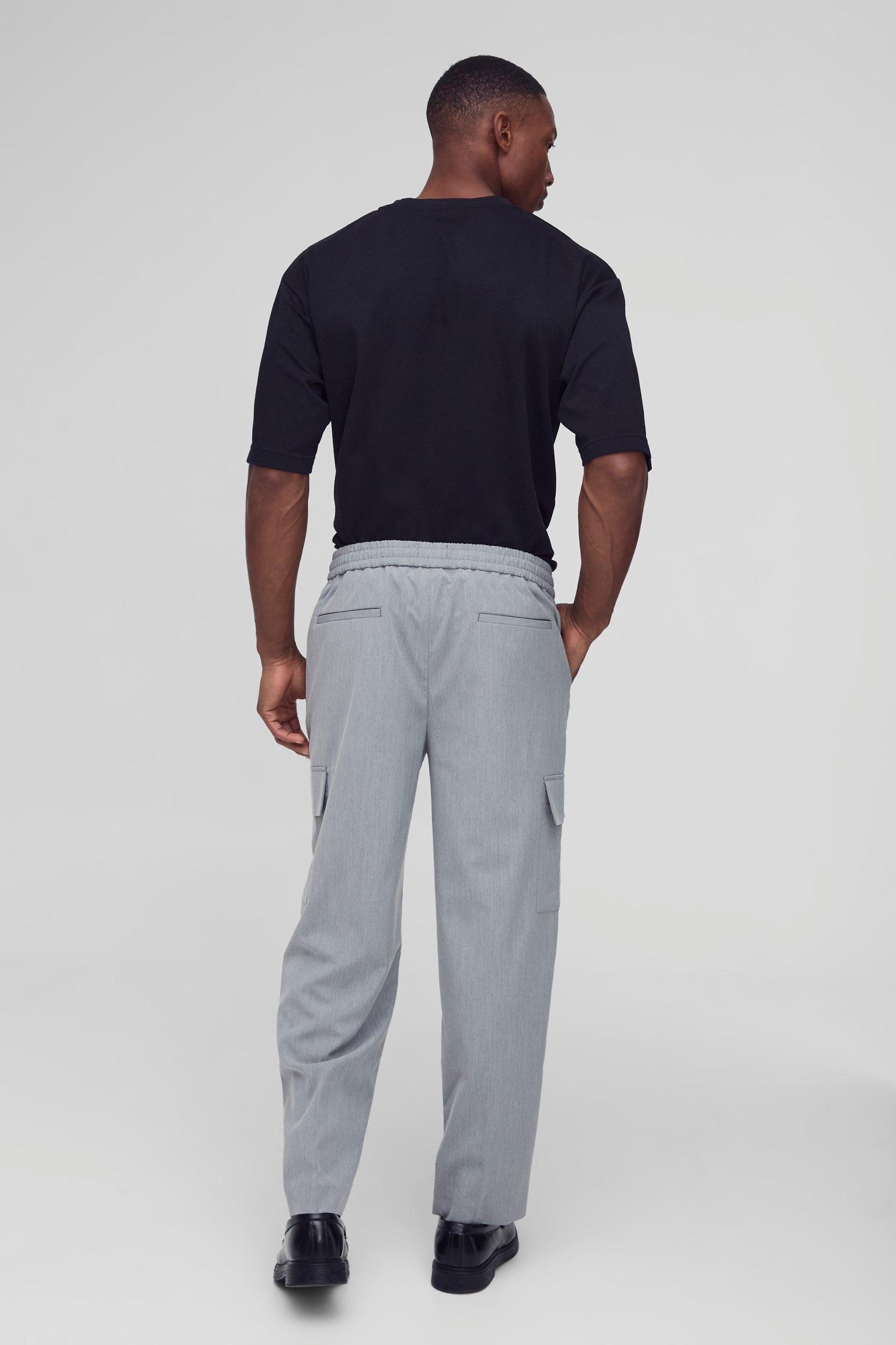 Elastic Waist Straight Leg Tailored Cargo Pants | boohooMAN USA Product Image