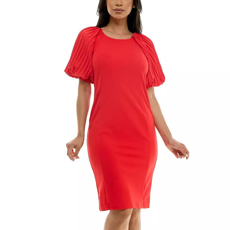 Women's Nina Leonard Pleated Puff Sleeve Dress,  Product Image