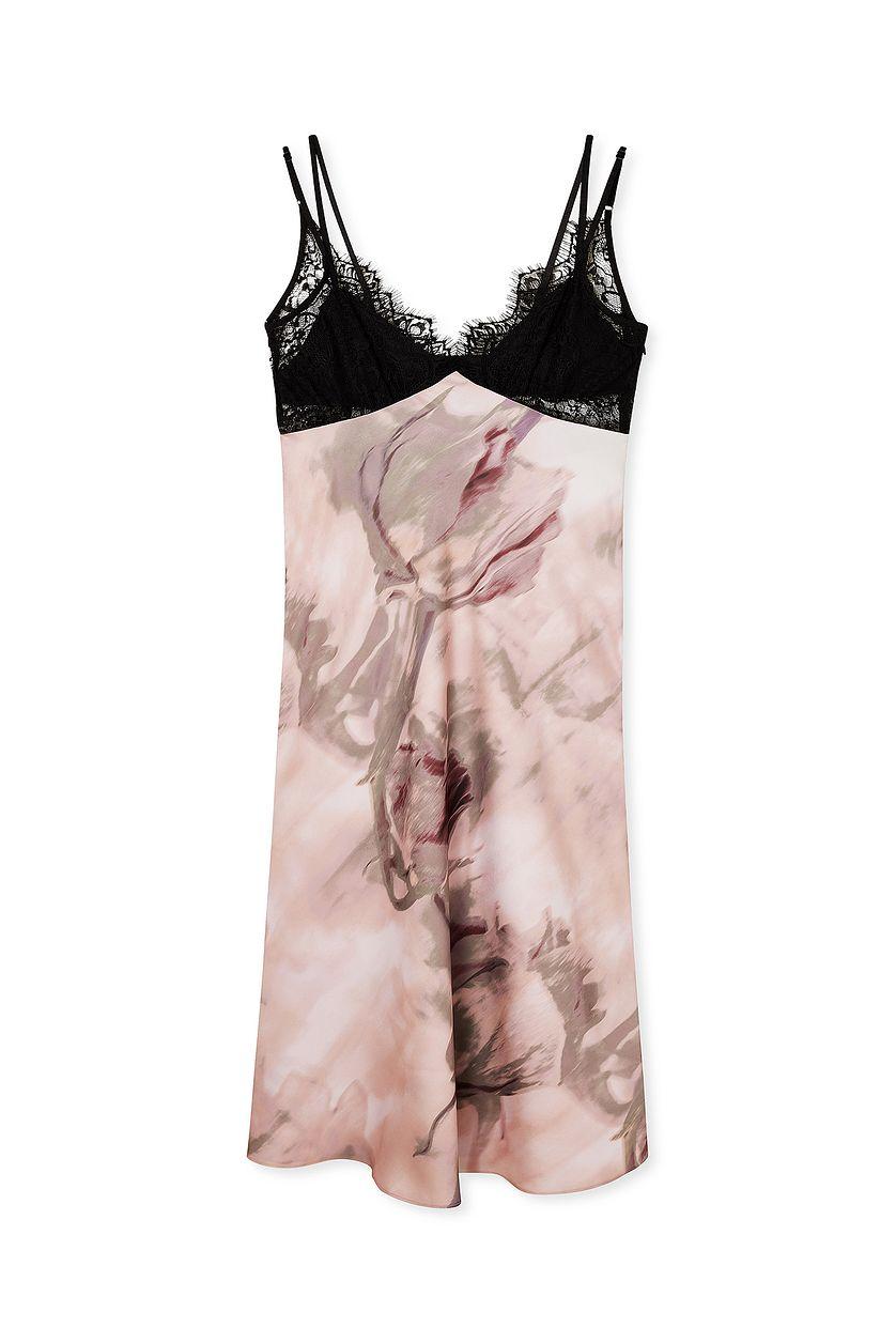 Satin Lace Detail Midi Dress Product Image