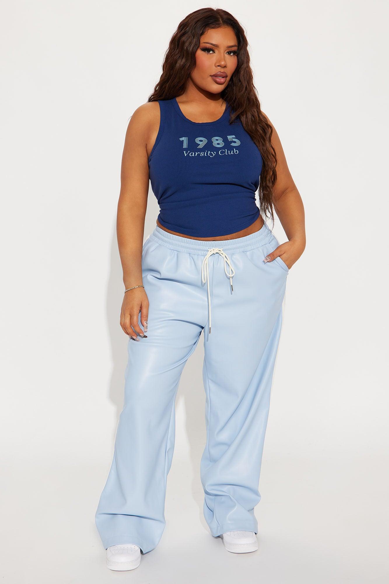 Misha Faux Leather Track Pant - Light Blue Product Image