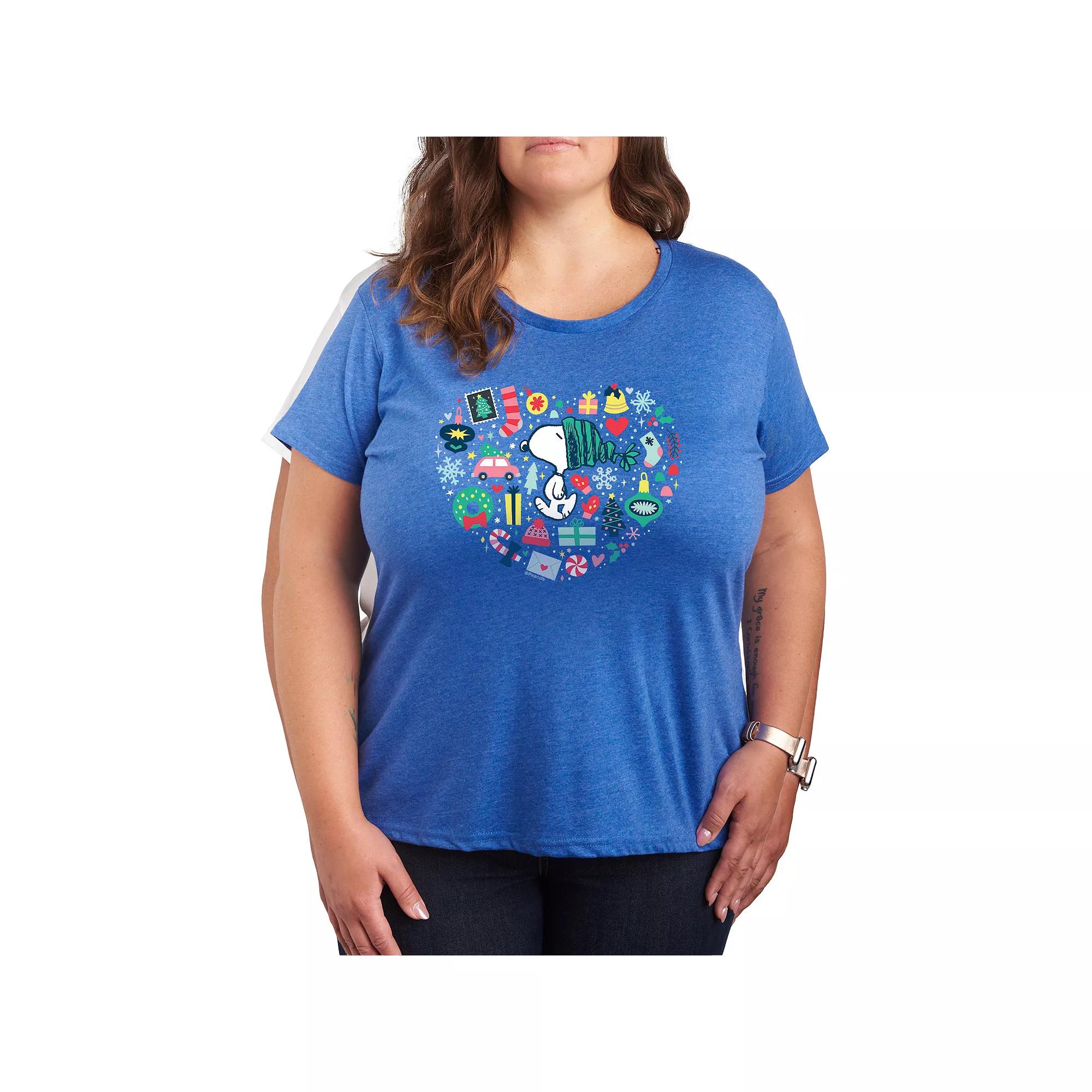 Plus Size Peanuts Snoopy Holiday Heart Graphic Tee, Women's, Size: 2XL, Grey Royal Blue Product Image