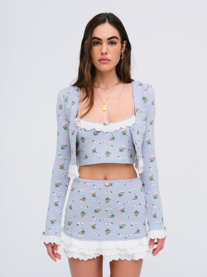 Amalia Knit Mini Skirt — Blue Product Image