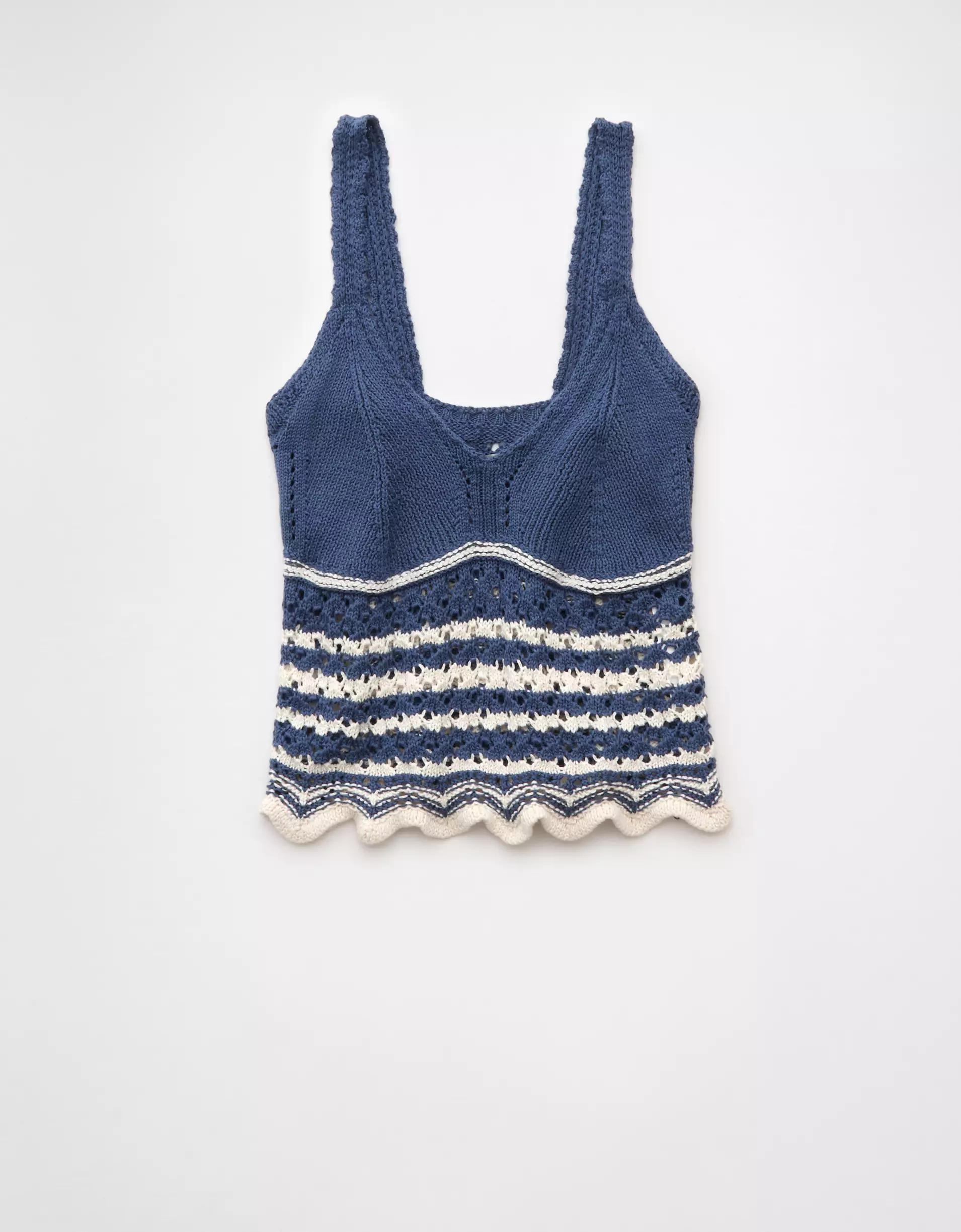 AE V-Neck Pointelle Scalloped Crochet Tank Top Product Image