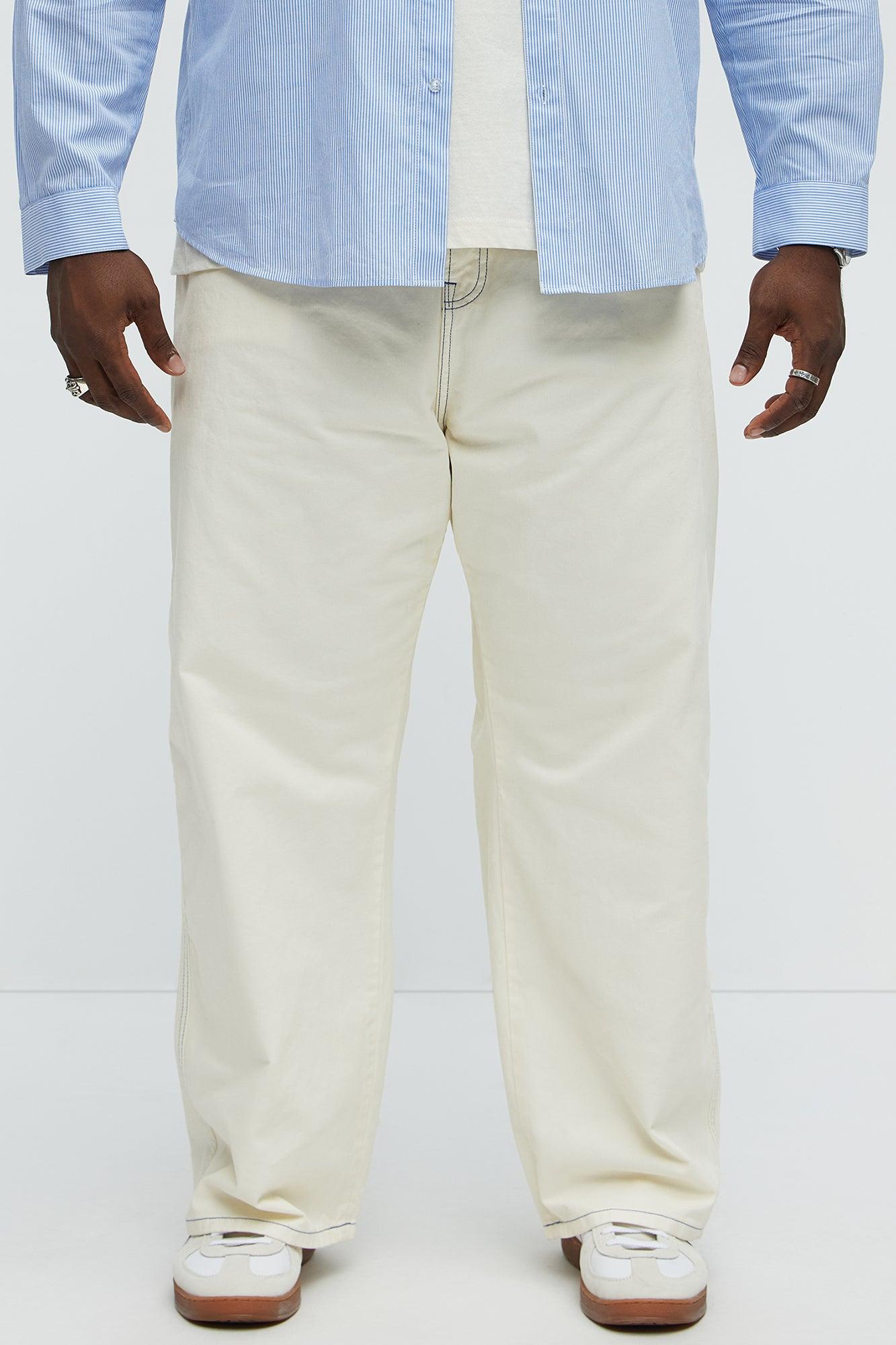 Number One Contrast Stitching Baggy Pant - Off White Product Image