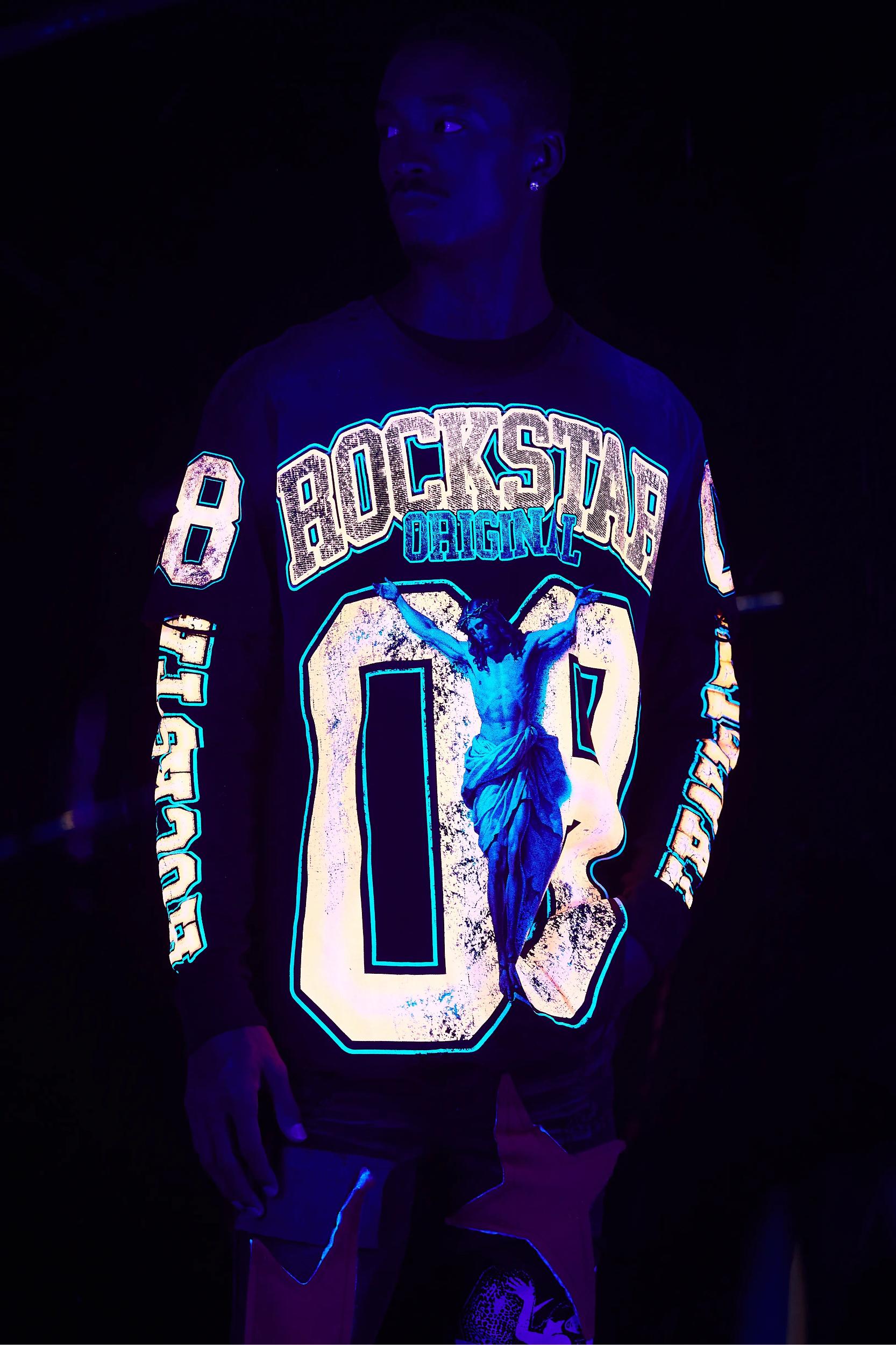 Fields Black/Orange Double Layer Long Sleeve Graphic T-Shirt Male Product Image