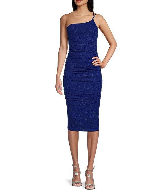 Honey and Rosie One-Shoulder Glitter Knit Midi Dress Product Image