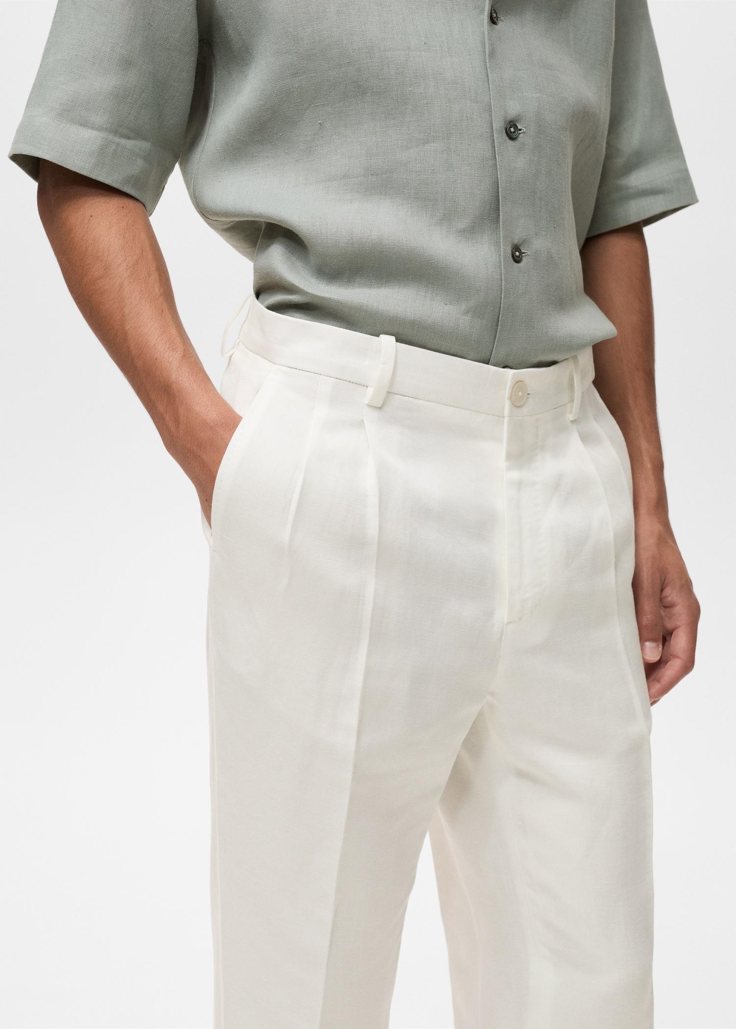 Linen-blend pleated pants - Men | MANGO USA Product Image