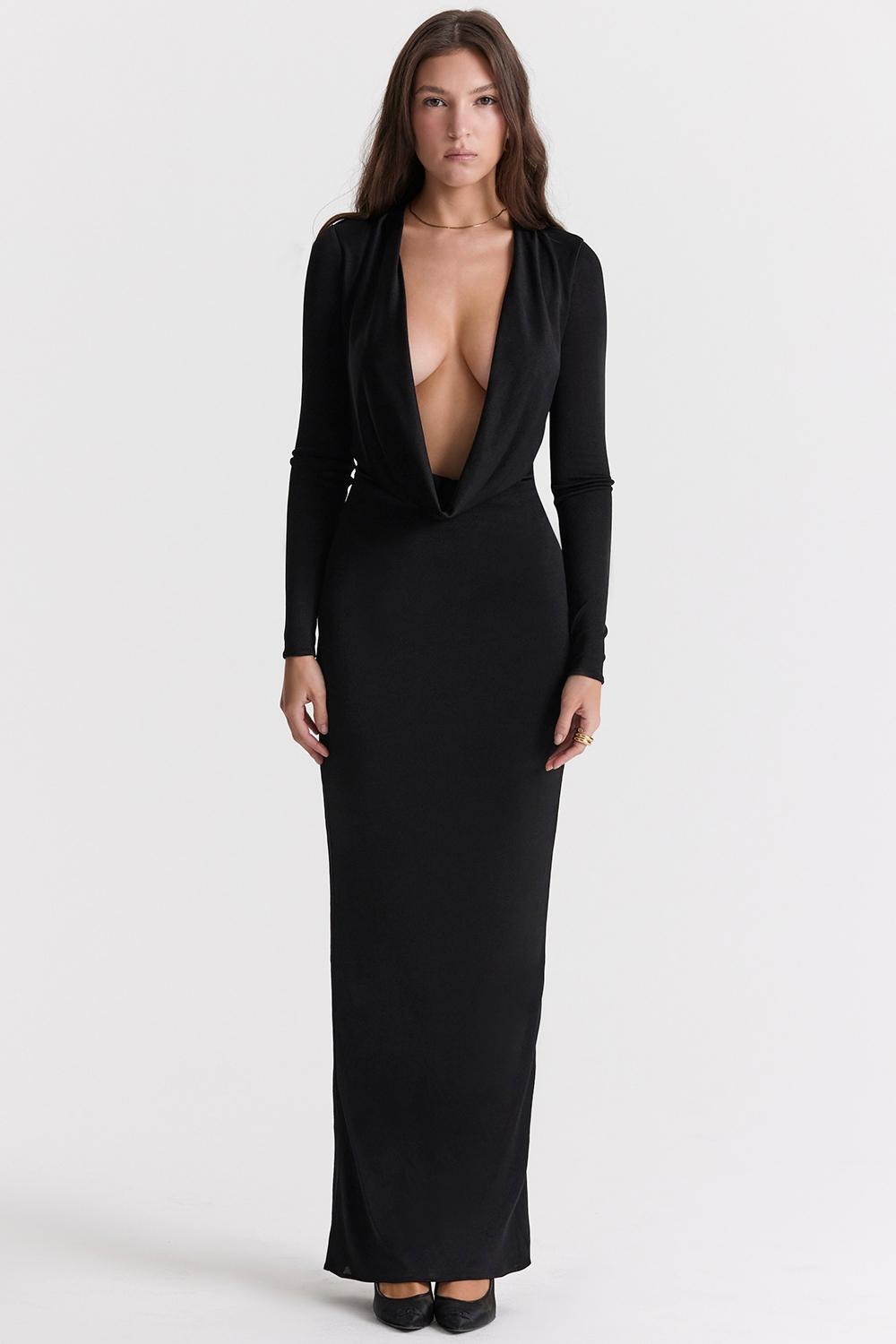 Saskia  black draped maxi dress Product Image