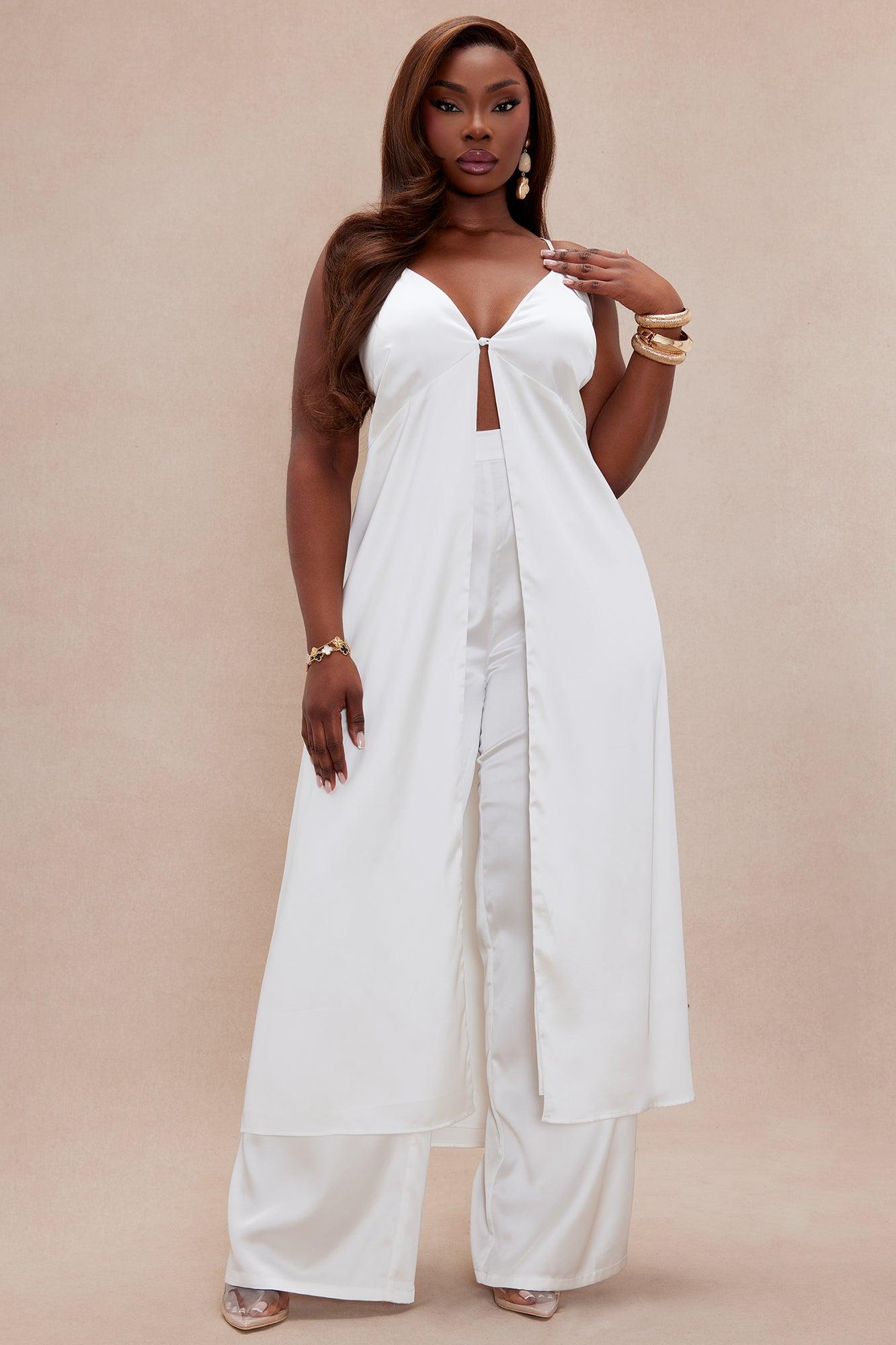 Gianina Flyaway Satin Pant Set - White Product Image