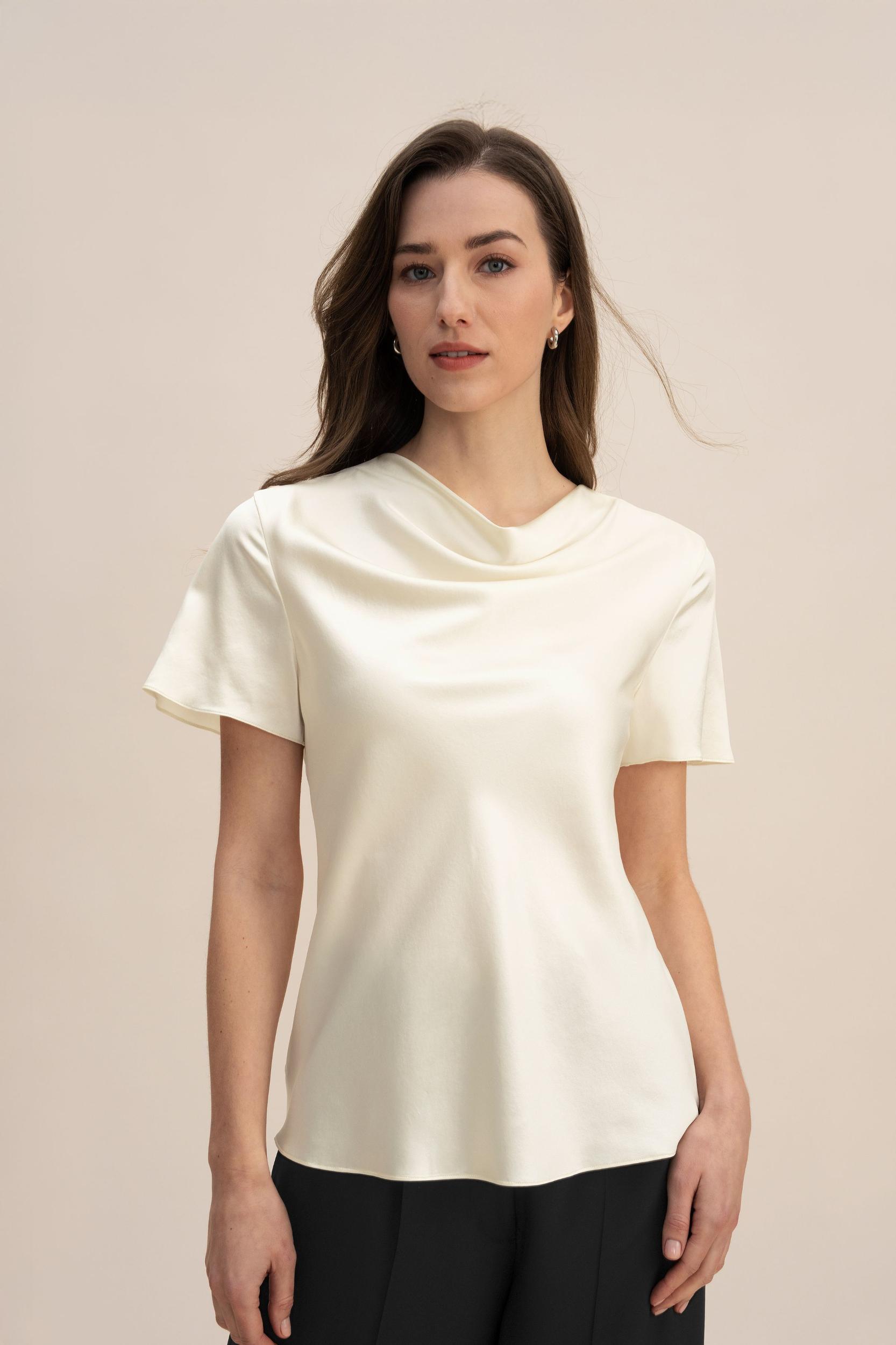 LILYSILK Women's Silk Cowl Neck Top, Smooth Charmeuse, Lily White, Size 10 Product Image